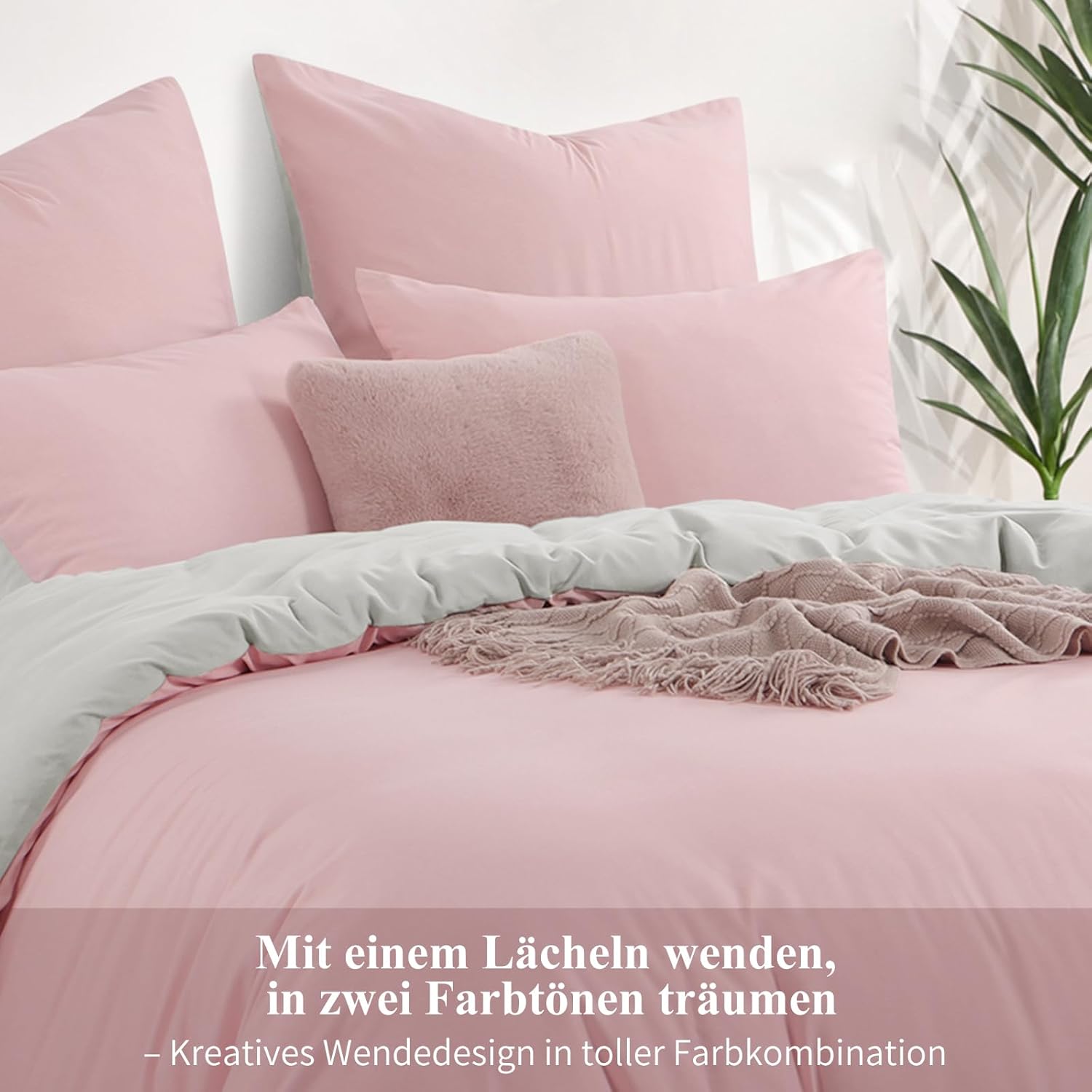 Thumbnail 3 de Aisbo Bettwäsche 200x200 (3-teilig) Rosa/Beige – Wendebettwäsche aus Mikrofaser mit Reißverschluss