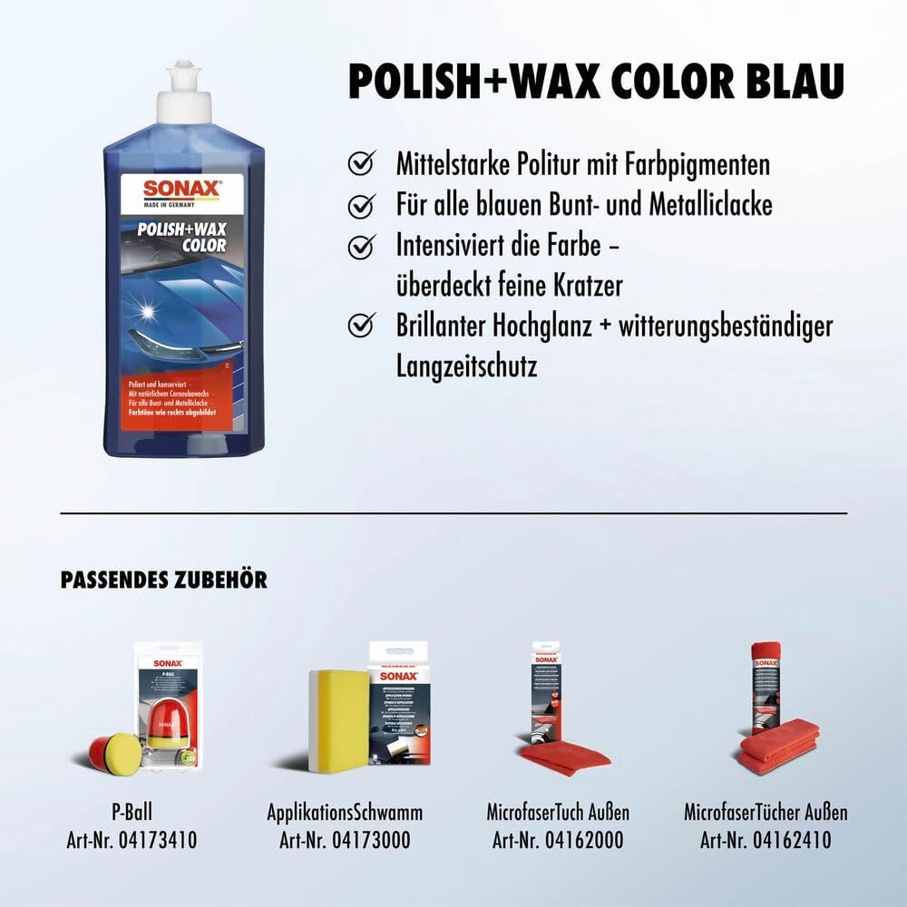 Thumbnail 2 de SONAX Polish & Wax Color blau (500 ml) – Politur mit Farbpigmenten und Wachsanteilen