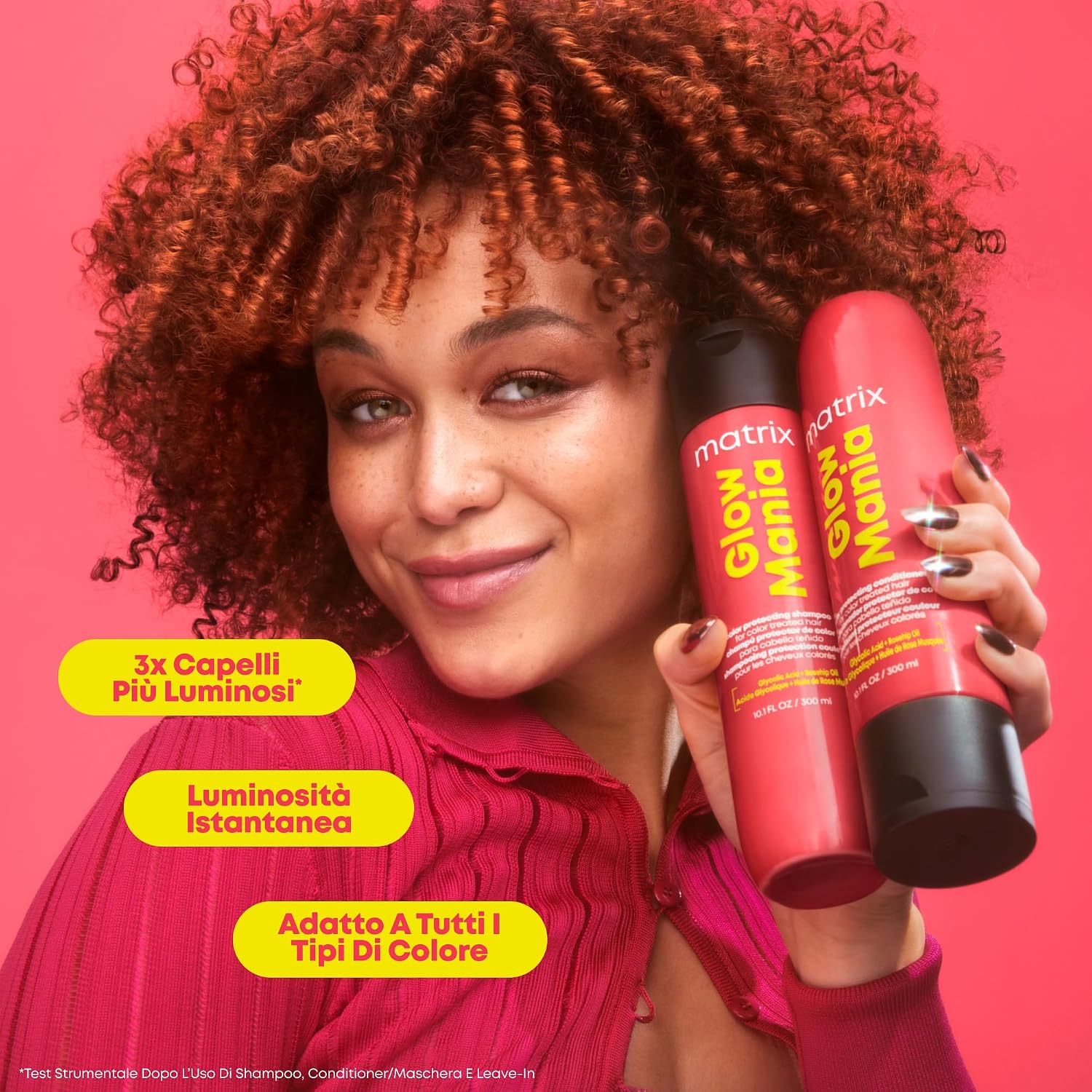 Detalle de Matrix Glow Mania Shampoo per Capelli Colorati e Spenti con Acido Glicolico e Olio di Rosa Canina, 300 ml