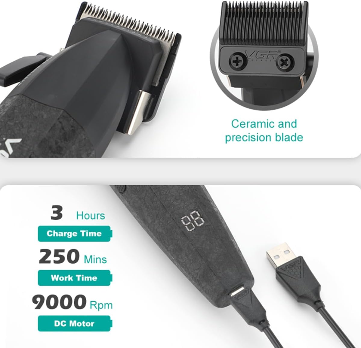 Thumbnail 6 de VGR 640S3 Professional 3-in-1 Hair Cutting Kit (9000RPM) with Trimmer & Foil Shaver, Cordless Men’s Barber Set — Black