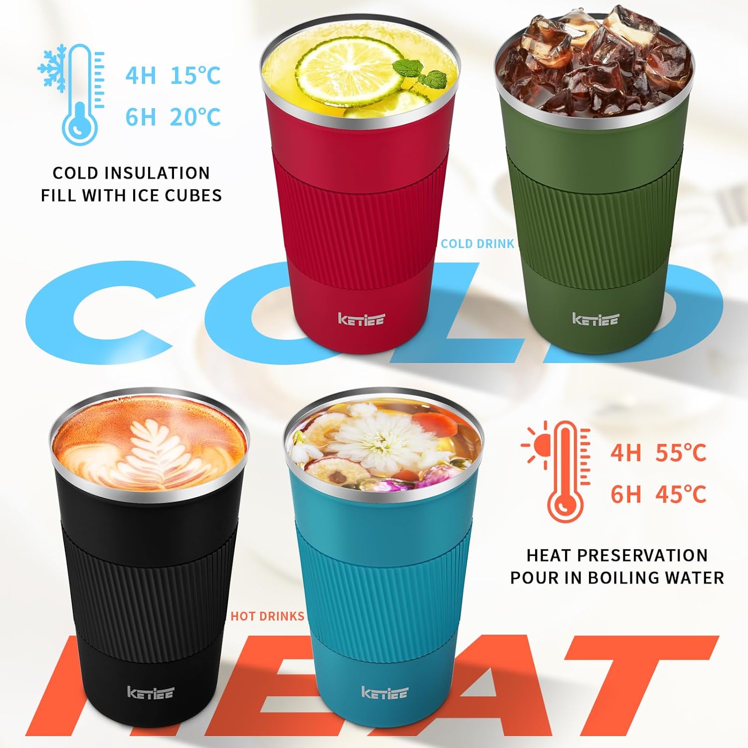 Thumbnail 3 de KETIEE Kaffeebecher to go (510 ml) – vakuumisolierter Thermobecher mit auslaufsicherem Deckel, olivgrün