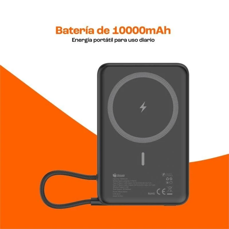 Detalle 2 de PcCom Essential Powerbank: Carga inalámbrica MagSafe Qi2 10.000 mAh, 45W con Stand