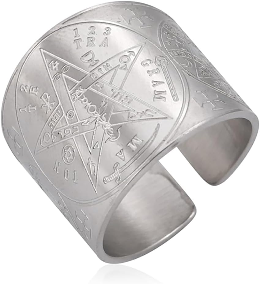 Detalle de EUEAVAN Tetragrammaton-Pentagramm-Ring – Schutzsymbol mit göttlicher Symbolik aus Edelstahl