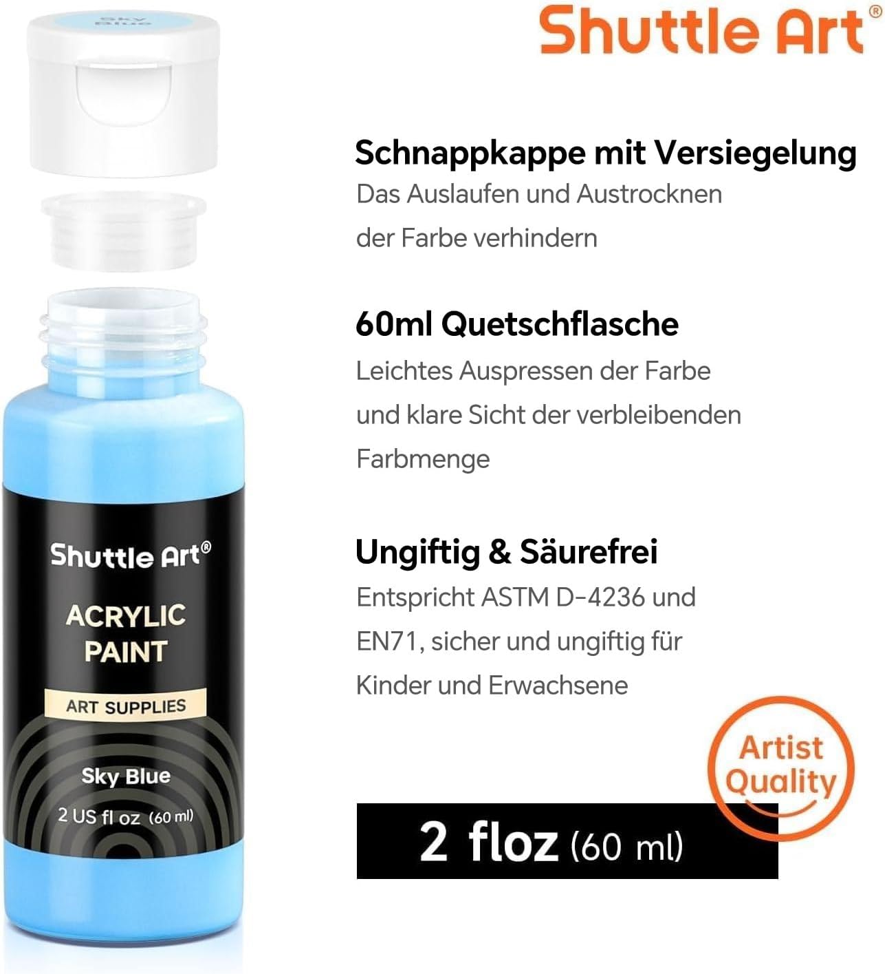 Thumbnail 2 de Shuttle Art Acrylfarben-Set, 25 Farben (60 ml) – reich pigmentiert, wasserfest auf Leinwand, Holz, Keramik
