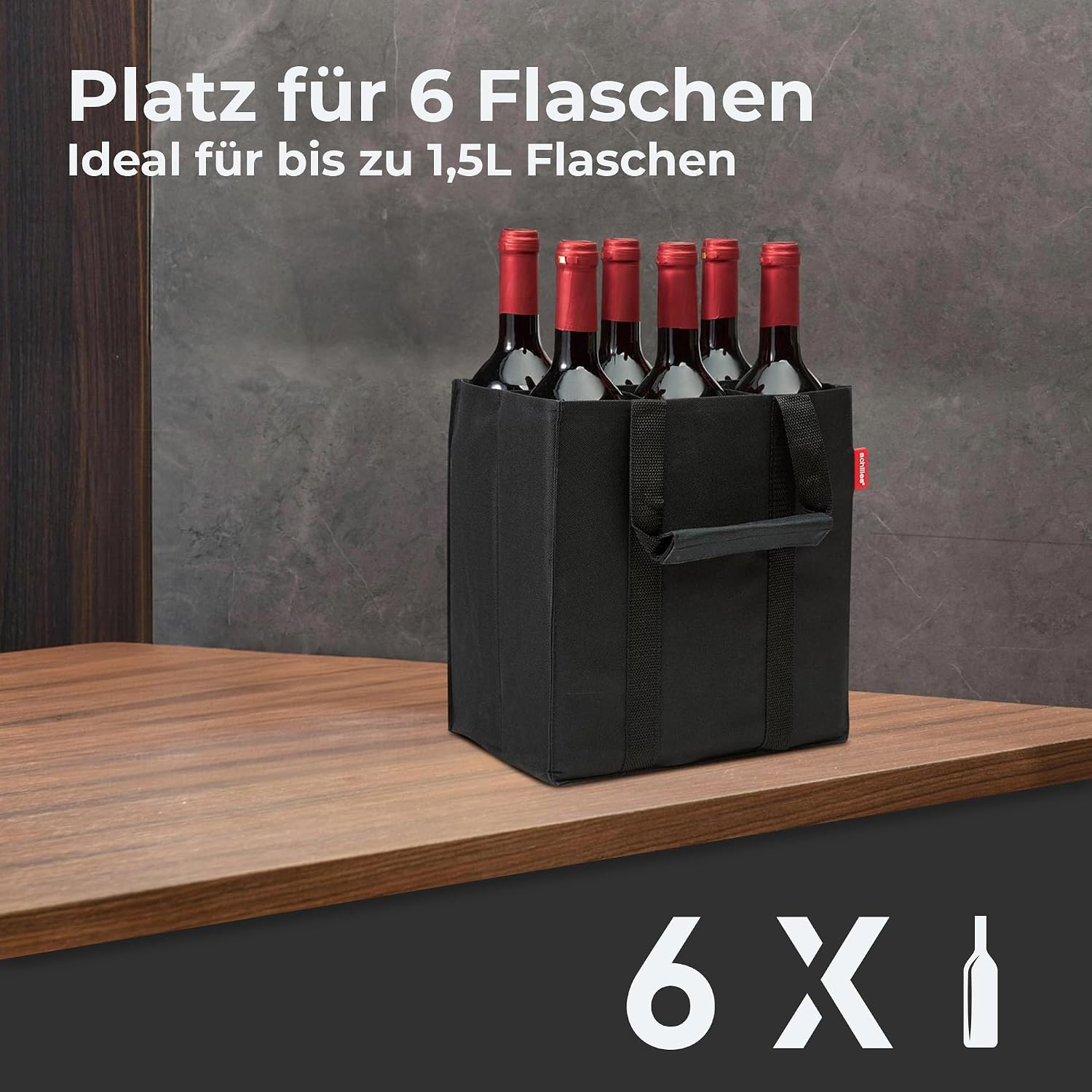 Detalle de achilles Flaschentasche mit 6 Fächern (je 1,5 Liter) – faltbarer Flaschenträger mit Trennwänden, Reißfest, Schwarz