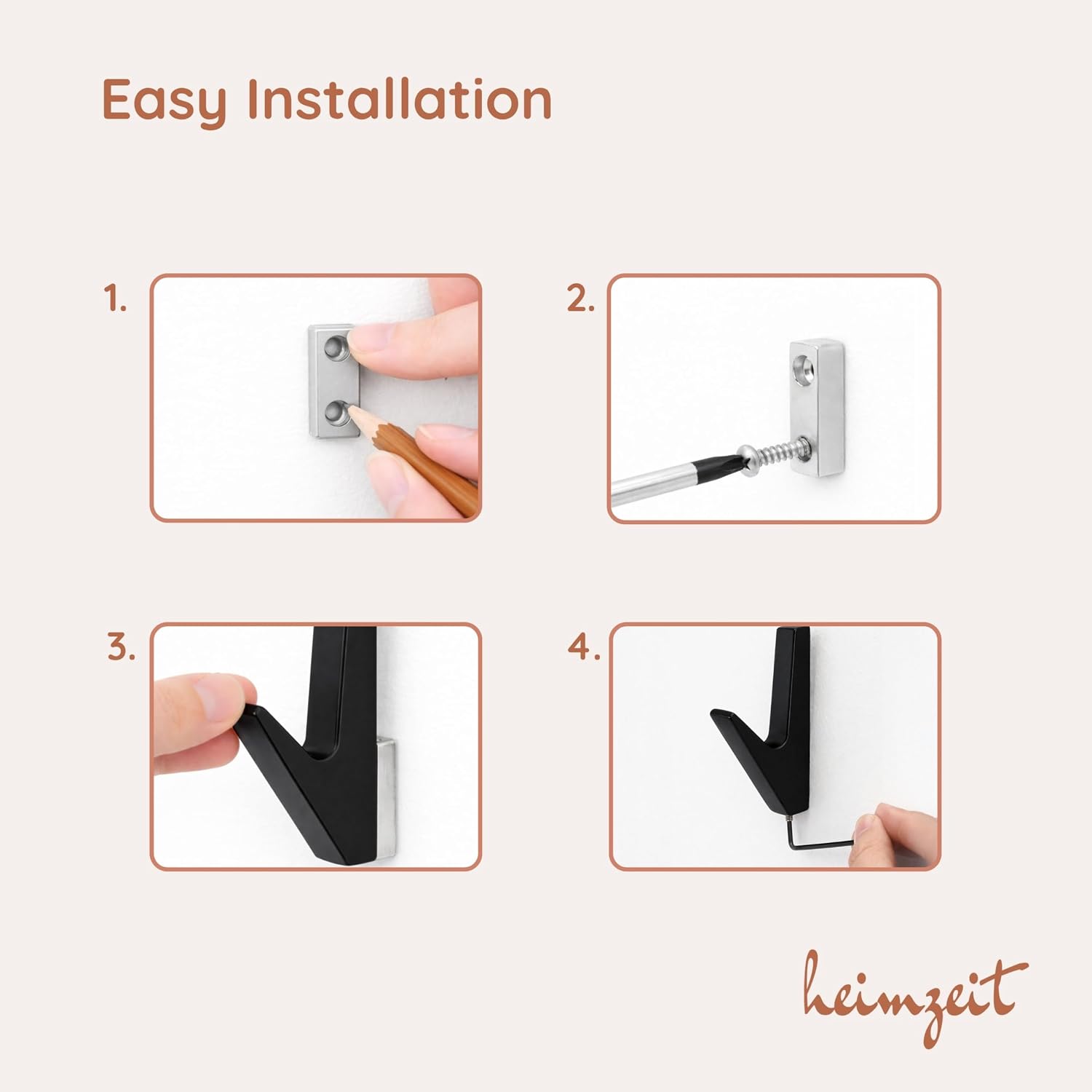 Detalle de heimzeit Volt Set of 4 Grey Zinc Wall Hooks for Coats and Towels