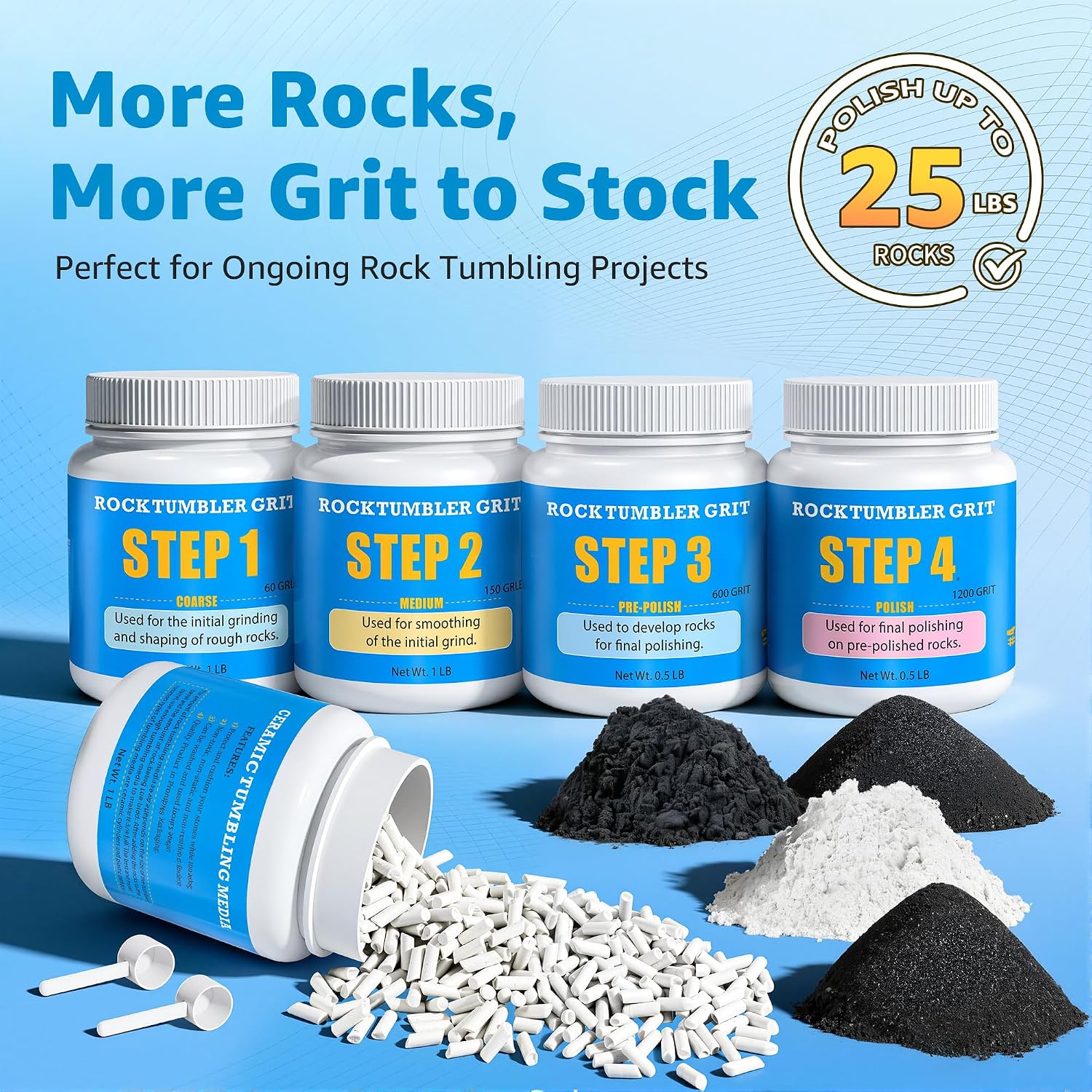 Detalle de Rock Tumbler Polishing Grits and Ceramic Media Kit