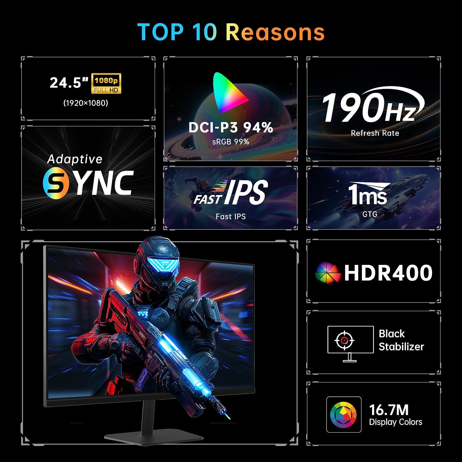Thumbnail 1 de KTC 24 Inch FHD Gaming Monitor (1080P) with Fast IPS Panel, 180Hz (OC 190Hz), HDR400 and Adaptive Sync