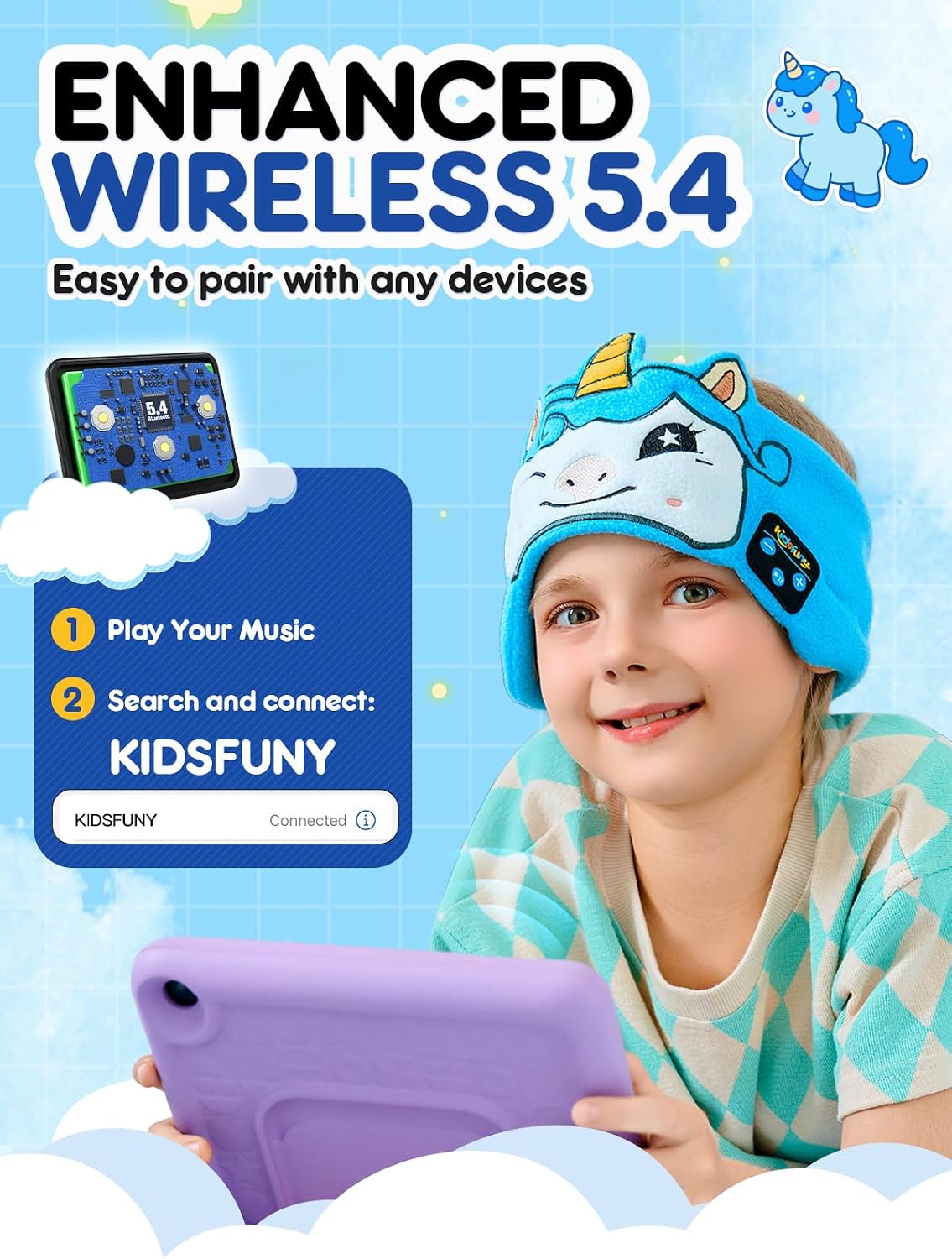 Detalle de Kidsfuny Kids Headband Headphones Bluetooth 5.4