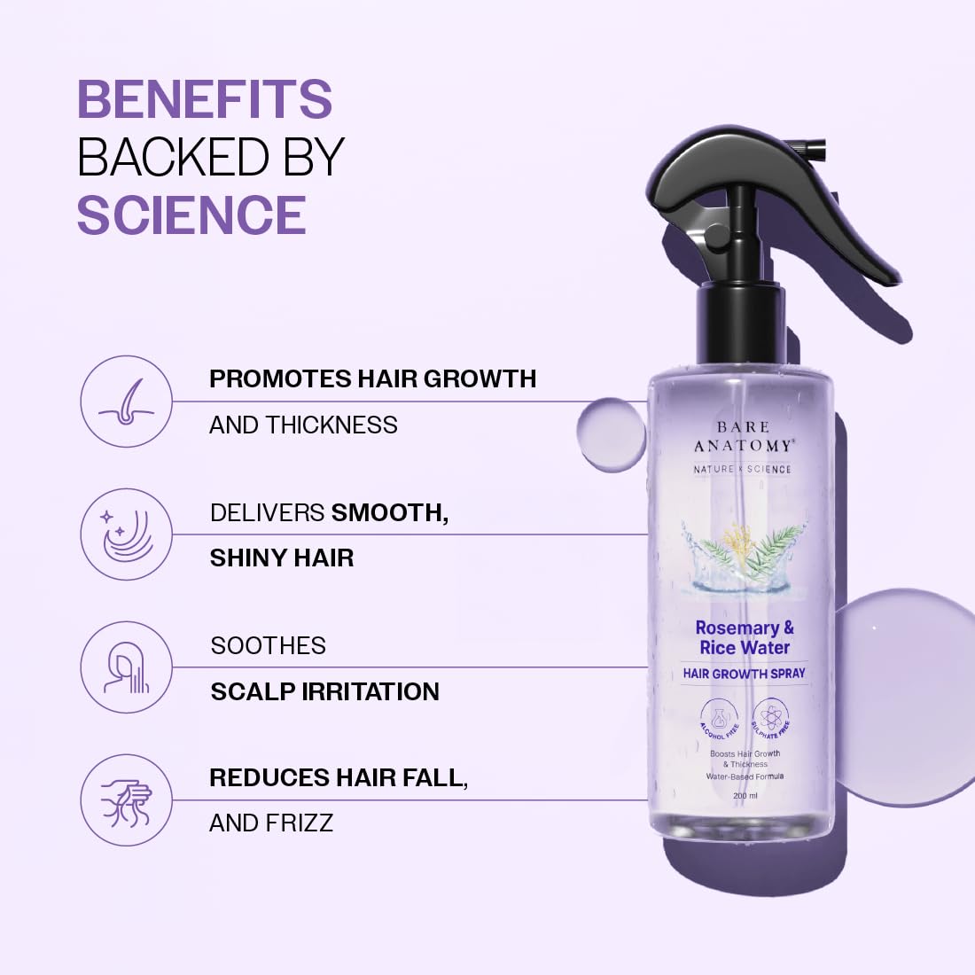 Detalle de Bare Anatomy Rosemary Water Spray for Hair Growth & Thickness | Rice Water 200ml