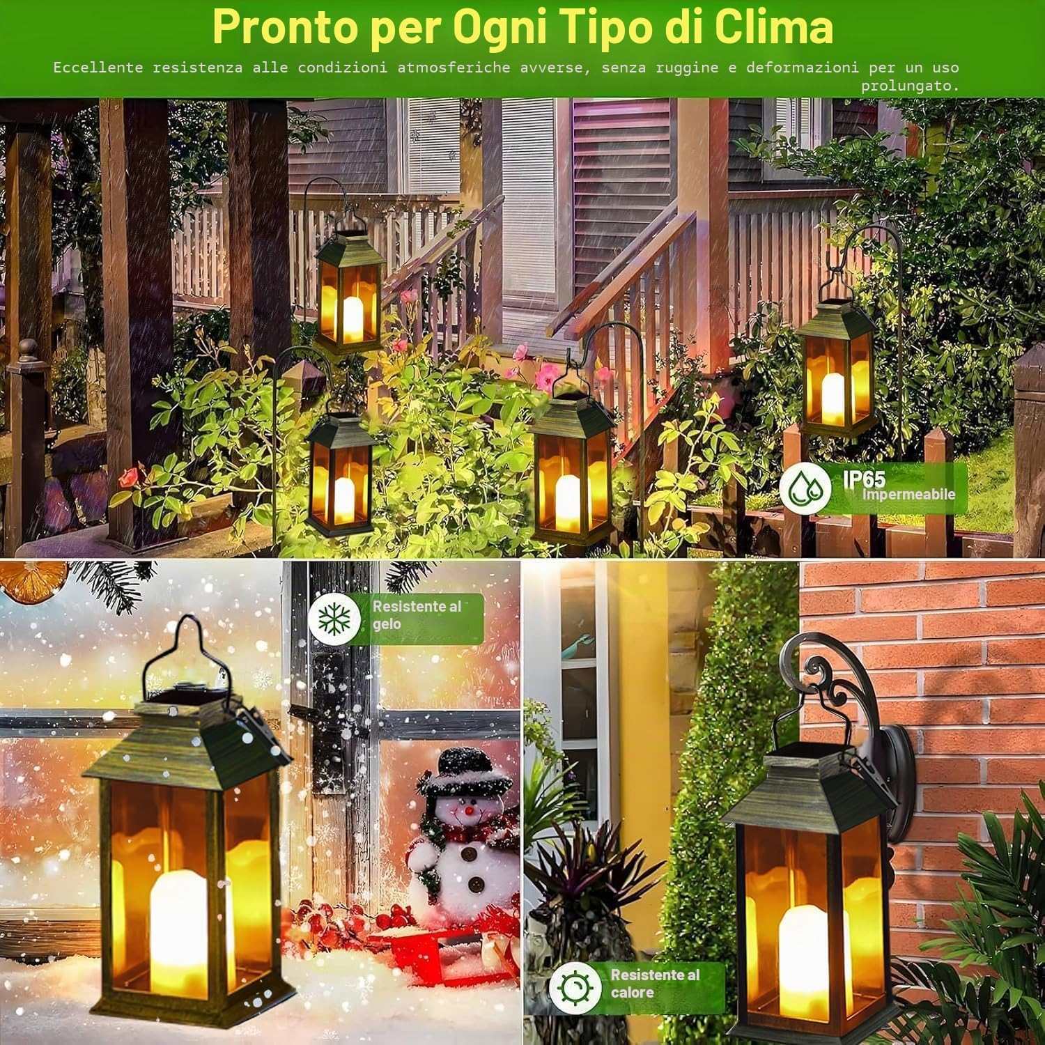 Detalle de Dekofun Lanterne da Esterno in Bronzo, 2 Pezzi Lanterne Solare con Fiamma Tremolante – IP44