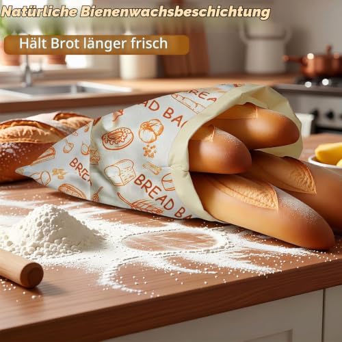 Detalle de AirBanish Bienenwachs Brotbeutel – 2 Stück, Leinen 43×33 cm