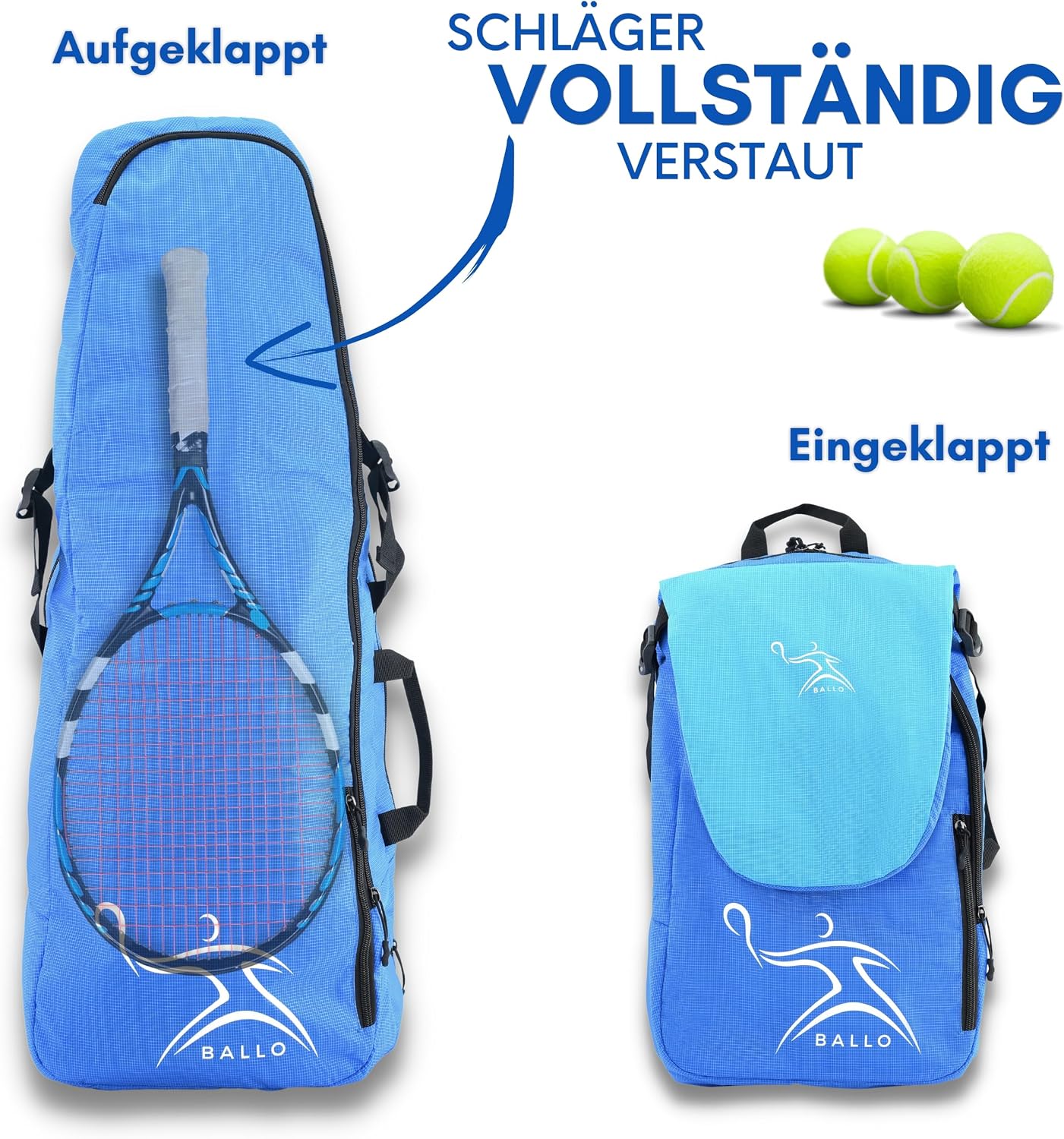 Detalle de BALLO® Tennisrucksack / Tennistasche mit Schuhfach und geschlossener Schlägerfach – für Tennis & Badminton