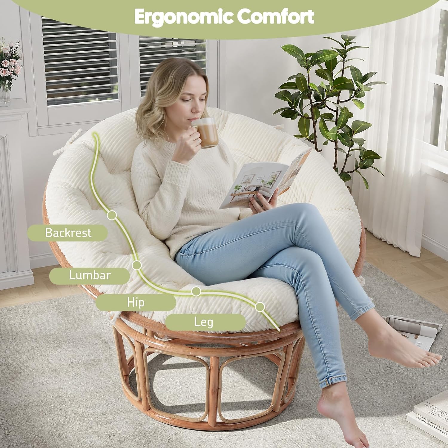 Detalle 2 de PRIMEPATIO Papasan Chair Cushion, 45 x 45 Inch
