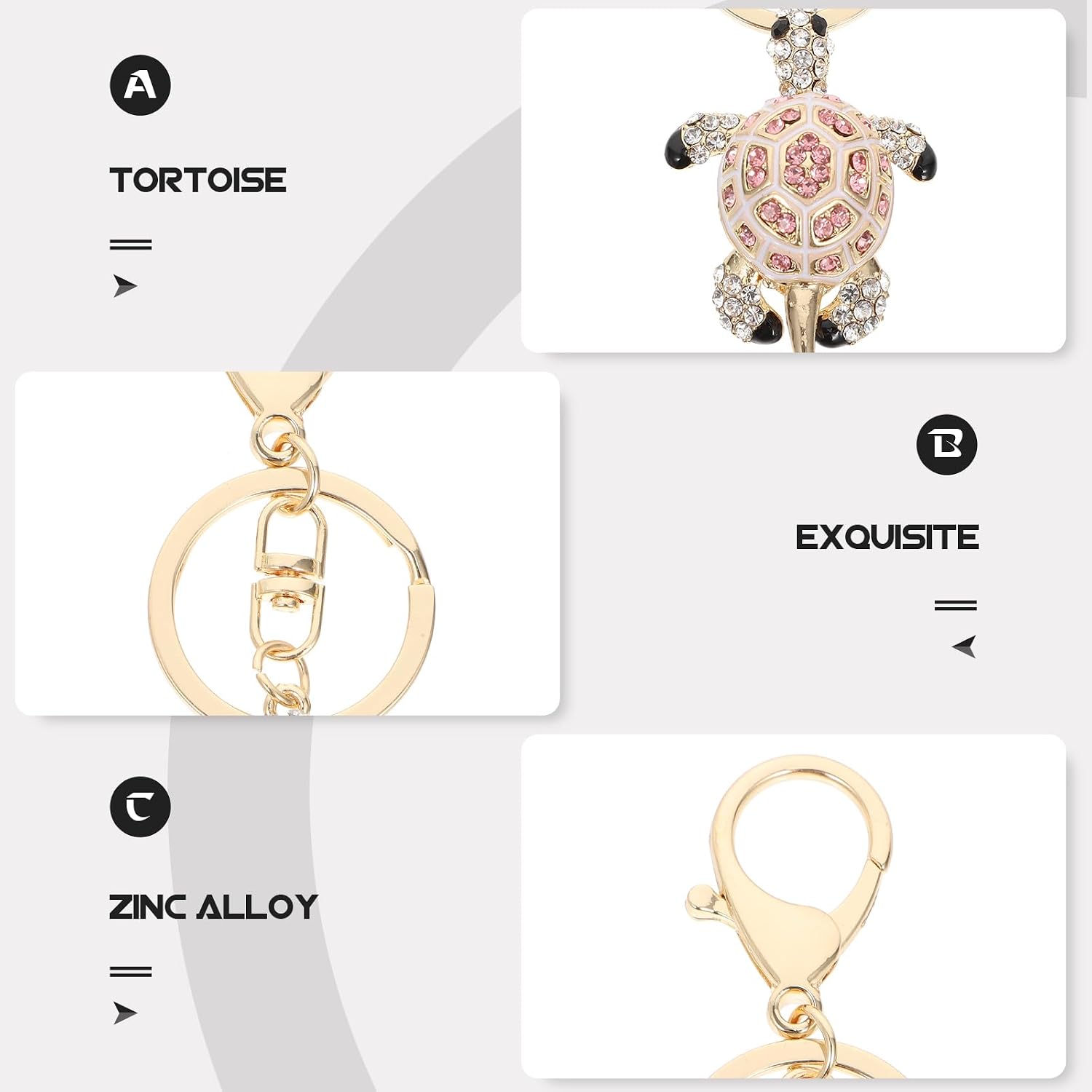 Detalle de HOMSFOU Metall-Schlüsselanhänger mit Schildkröten-Design und „Diamantbesatz“