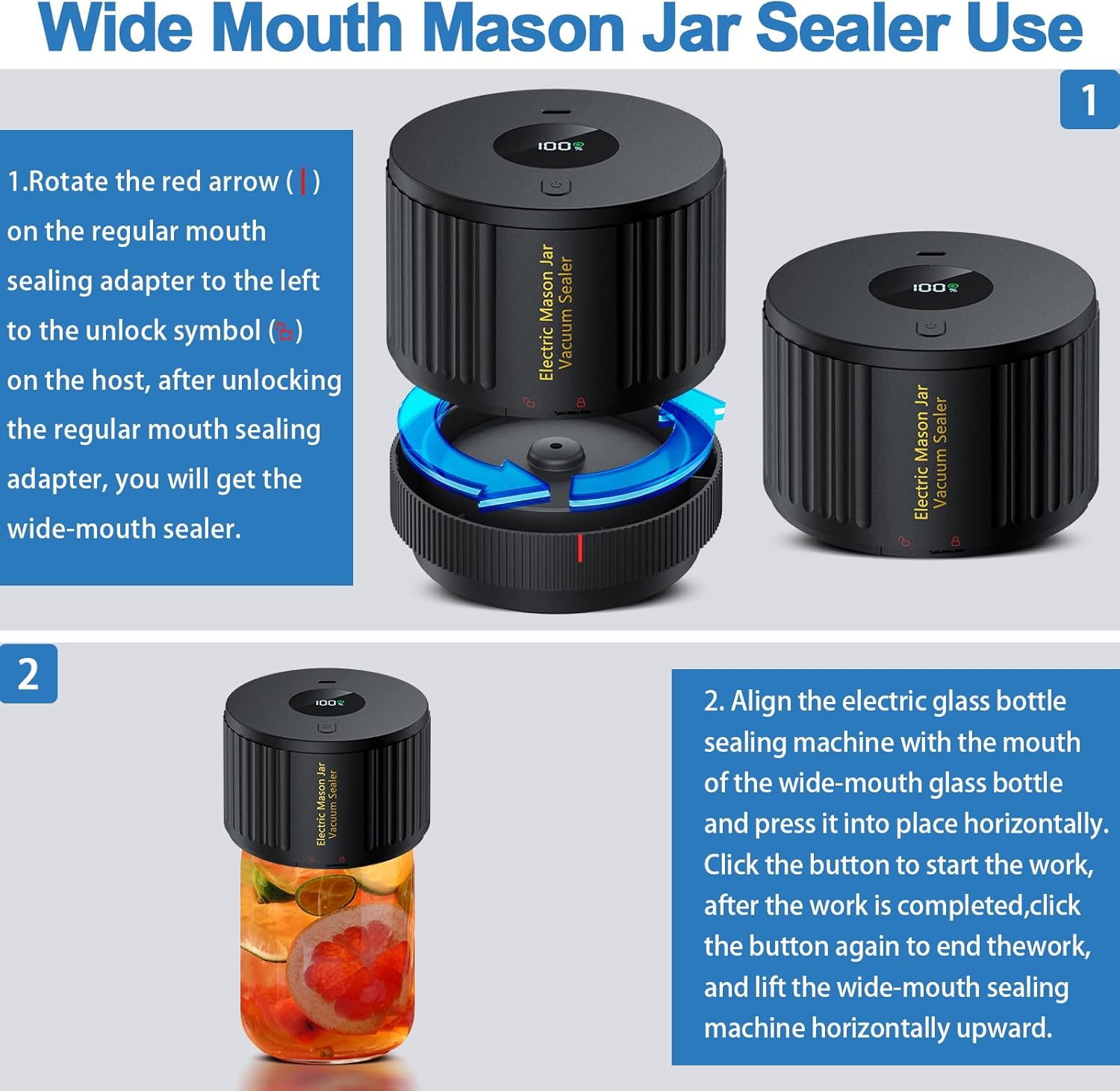 Detalle 2 de LOVE MOMENT Electric Vacuum Sealer Kit for Wide & Regular Mouth Mason Jars