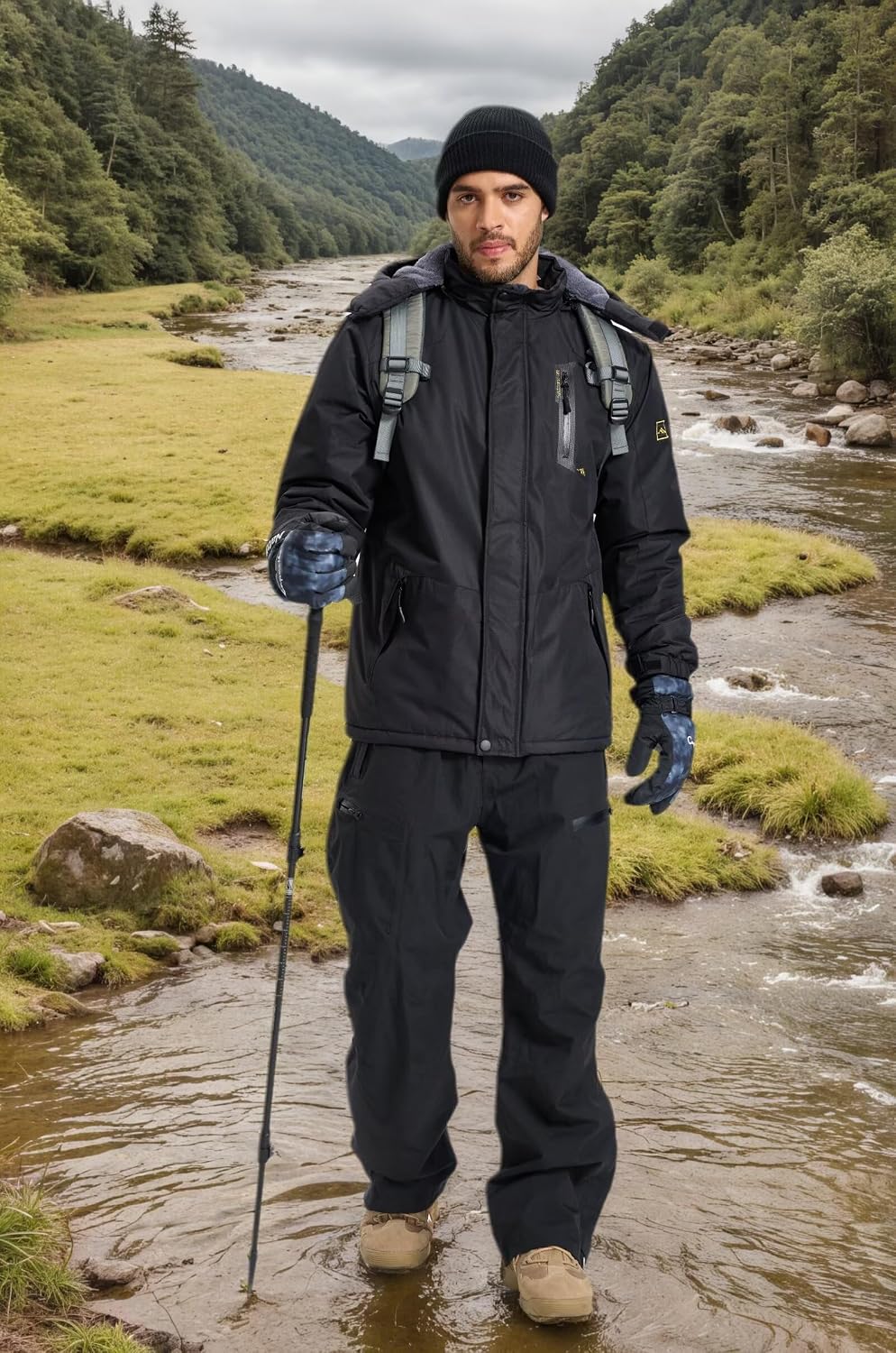 Detalle de PrimeCrest Hombres Chaqueta impermeable con capucha desmontable