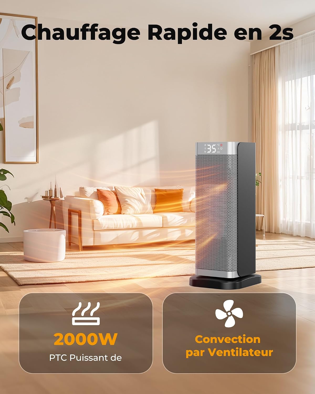 Detalle 2 de Fitabok YND-2000C keramische ventilatorkachel 2000 W met ECO-modus