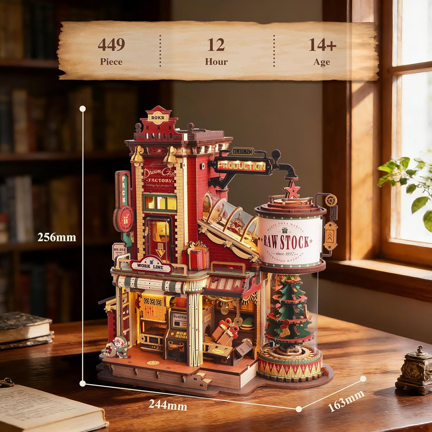 Thumbnail 2 de ROKR Dream Gift Factory Puzzle 3D en bois EAB01 – maquette à construire lumineuse, 449 pièces