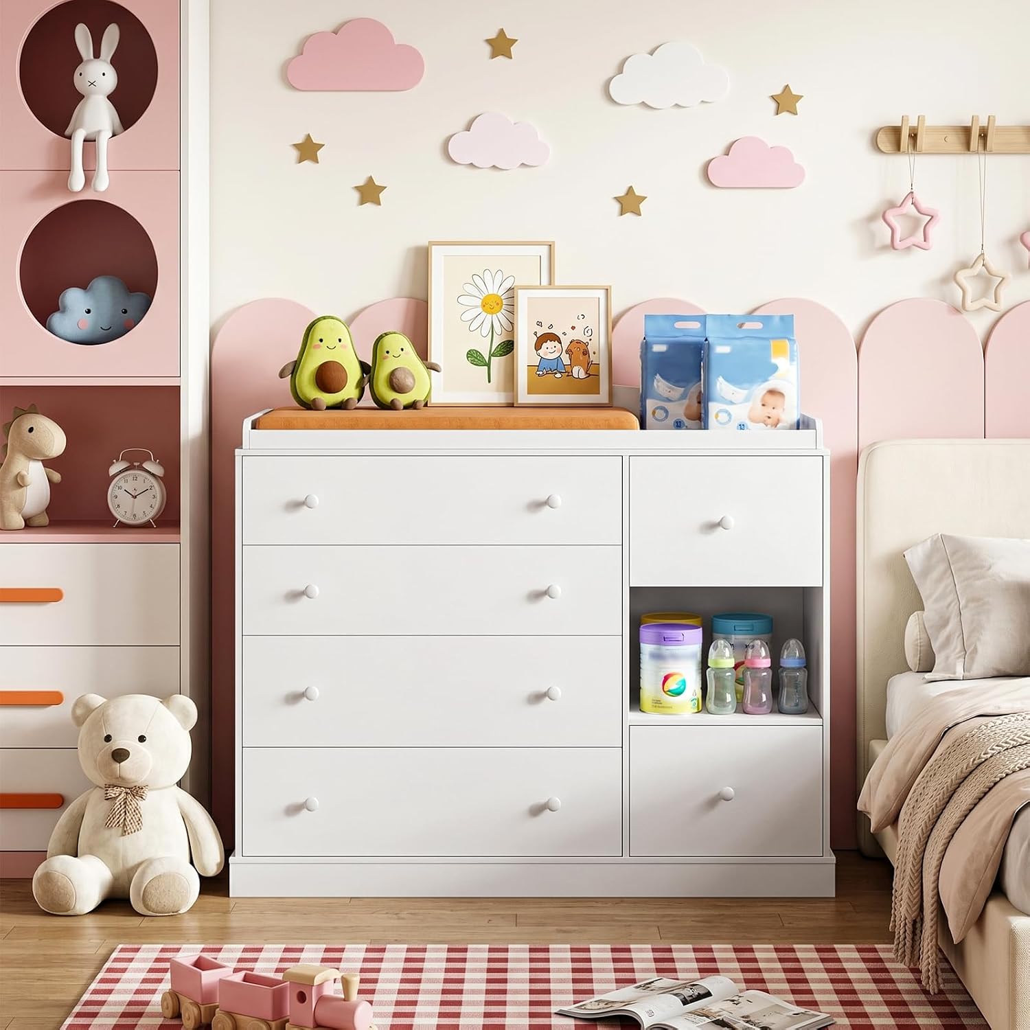 Thumbnail 5 de Vabches DA0541 Kids Dresser with Changing Table, 6 Drawers and Shelf, White