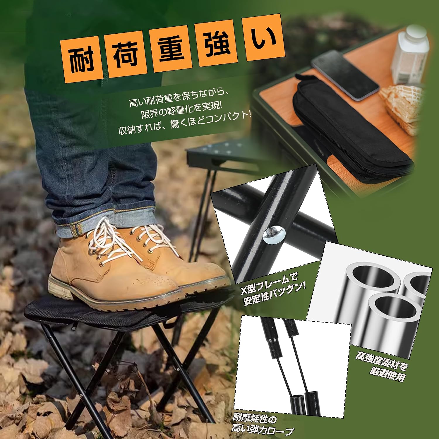 Detalle de ATOKA 軽楽耐 折りたたみ椅子 約580g・メッシュ座面・収納袋一体型