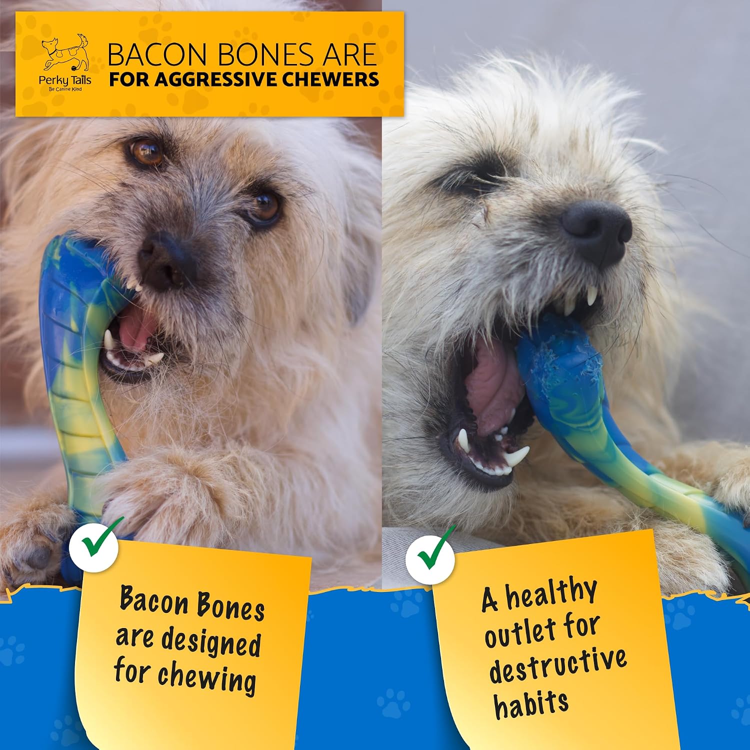 Thumbnail 2 de Perky Tails Almost Indestructible Dog Toys (16.5cm) – Bacon Flavour Hard Nylon Chew Toy, 2-Pack