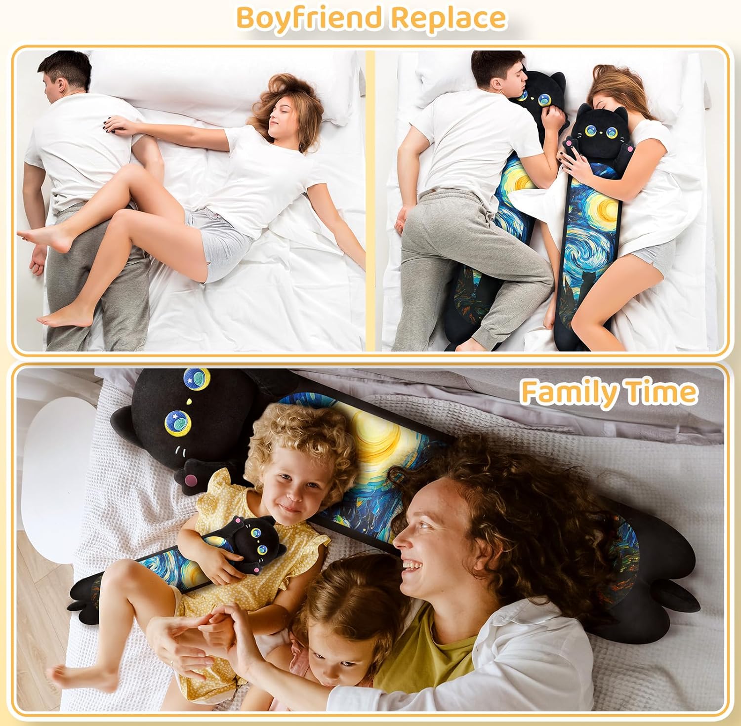 Thumbnail 3 de Mewaii Long Cat Plush 5 Sizes (120% Extra Filling) Giant Long Body Pillow — Kawaii Black Starry Cat