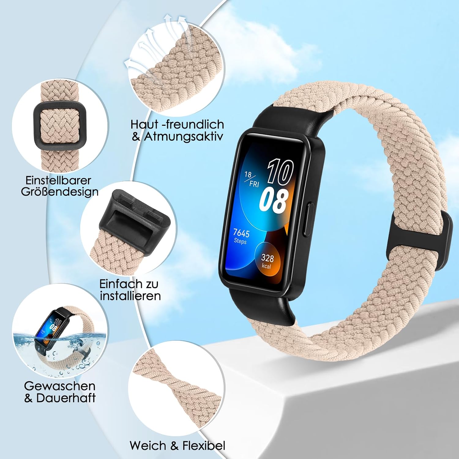 Thumbnail 3 de TumCez Geflochtenes Nylon-Armband für Huawei Band 8/9/10 – Verstellbares, Hautfreundliches Ersatzarmband