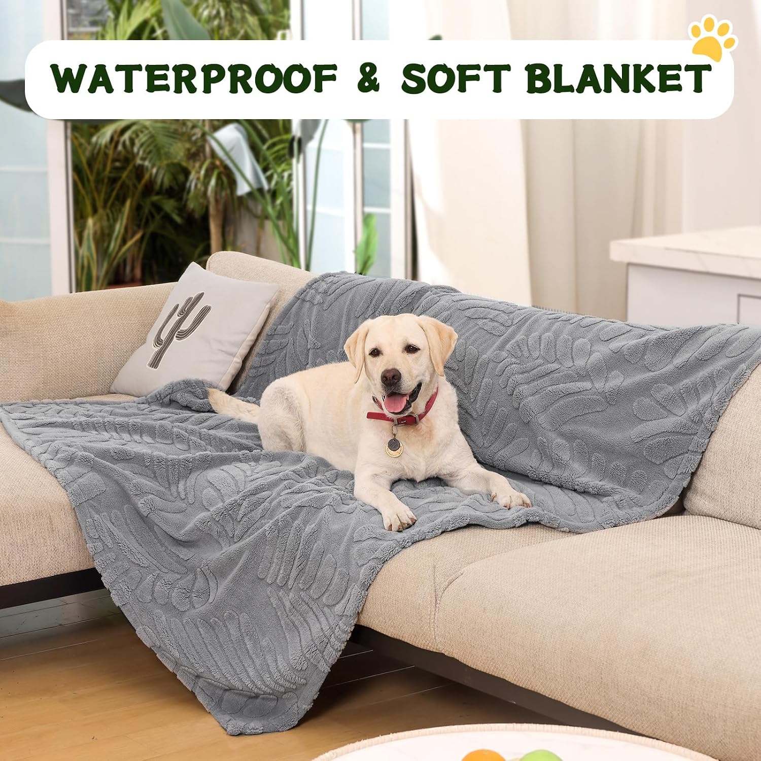 Detalle de BaoDan wasserdichte Hundedecke 73 x 100 cm – waschbare Fleecedecke für Bett, Couch & Sofa (Grau)