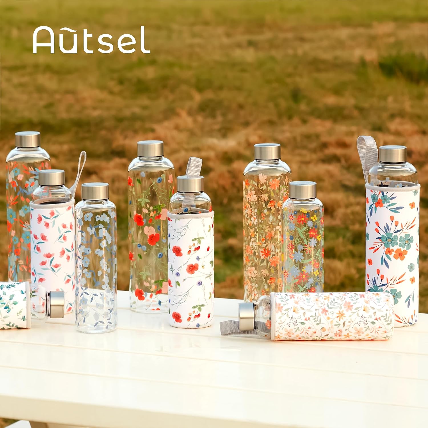 Thumbnail 6 de Autsel Glass Water Bottle 500ml – Artistic Borosilicate Bottle with Protective Sleeve