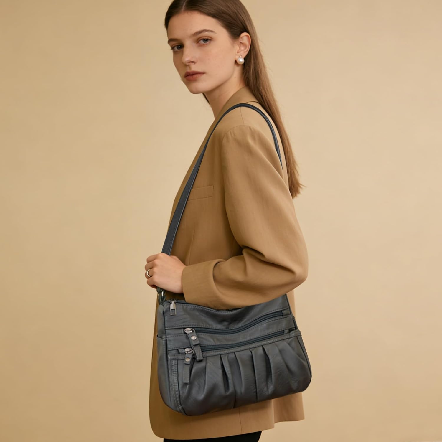 Thumbnail 1 de LassZone Soft Vegan Leather Handbag for Women – Multi Pocket Crossbody