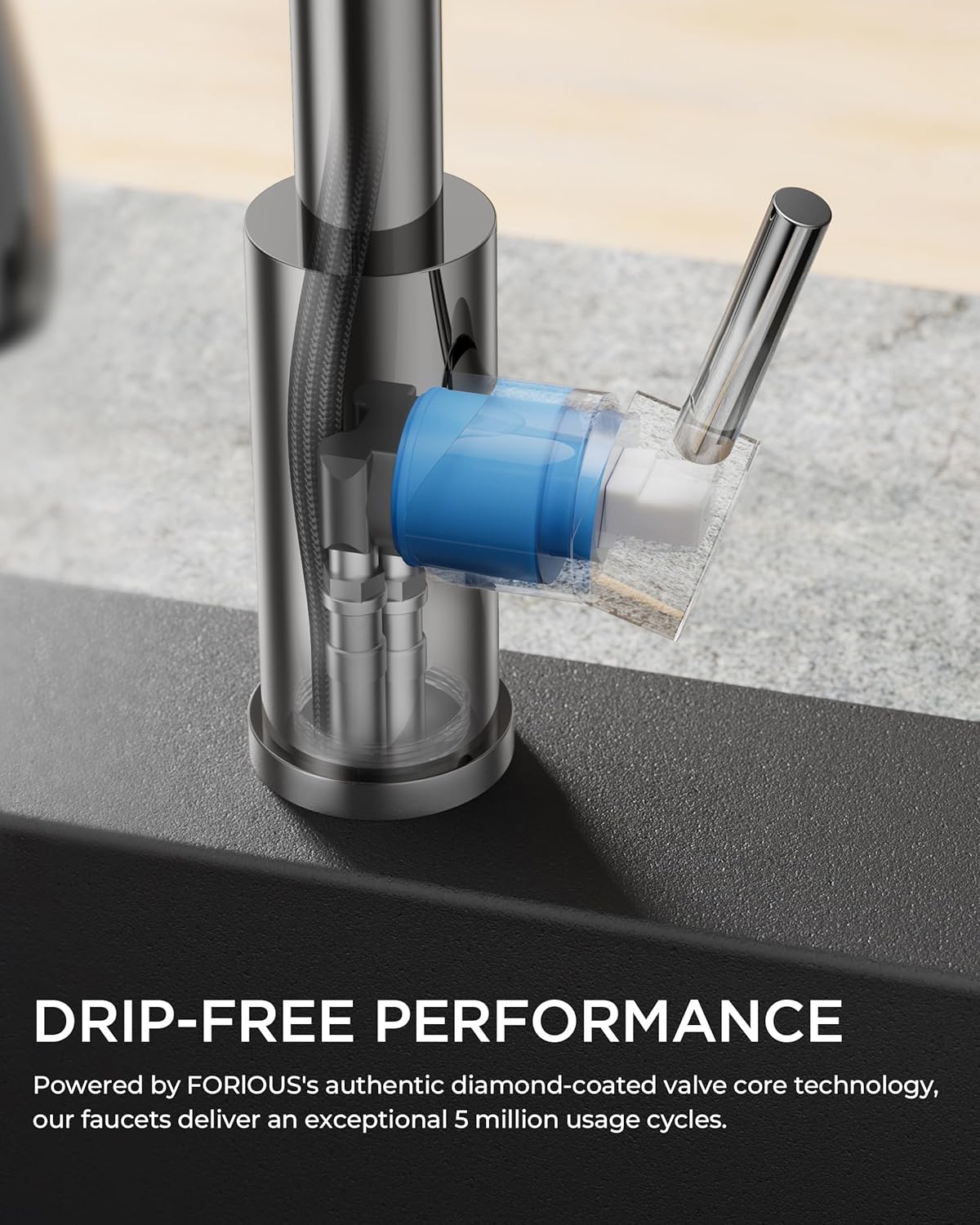 Thumbnail 5 de FORIOUS Kitchen Tap: 3‑Way 360° Swivel High Arc with Pull‑Out Spray