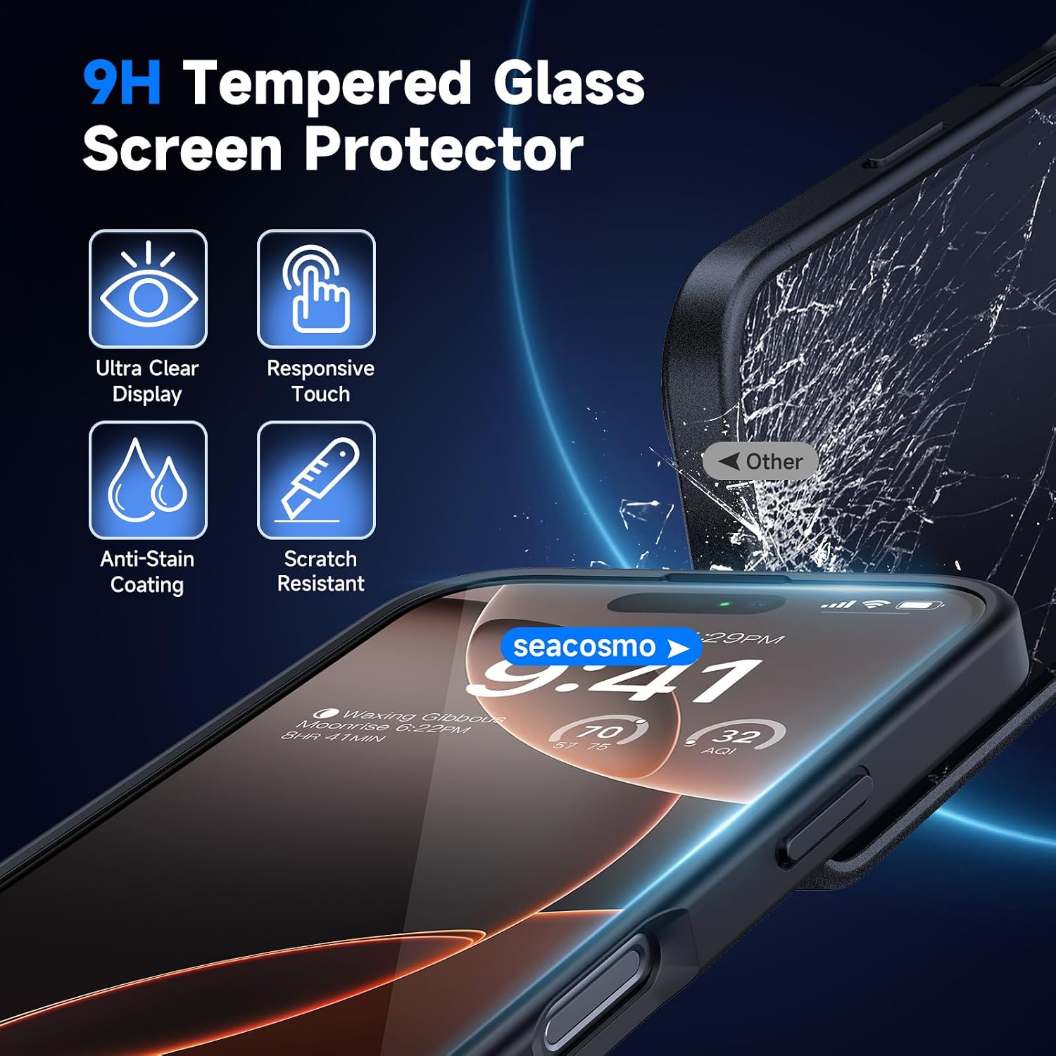 Detalle 2 de seacosmo 5 in 1 Magnetic Case for iPhone 16 Pro – 360° Protection with 2x HD Screen Protectors and 2x Camera Lens Protectors