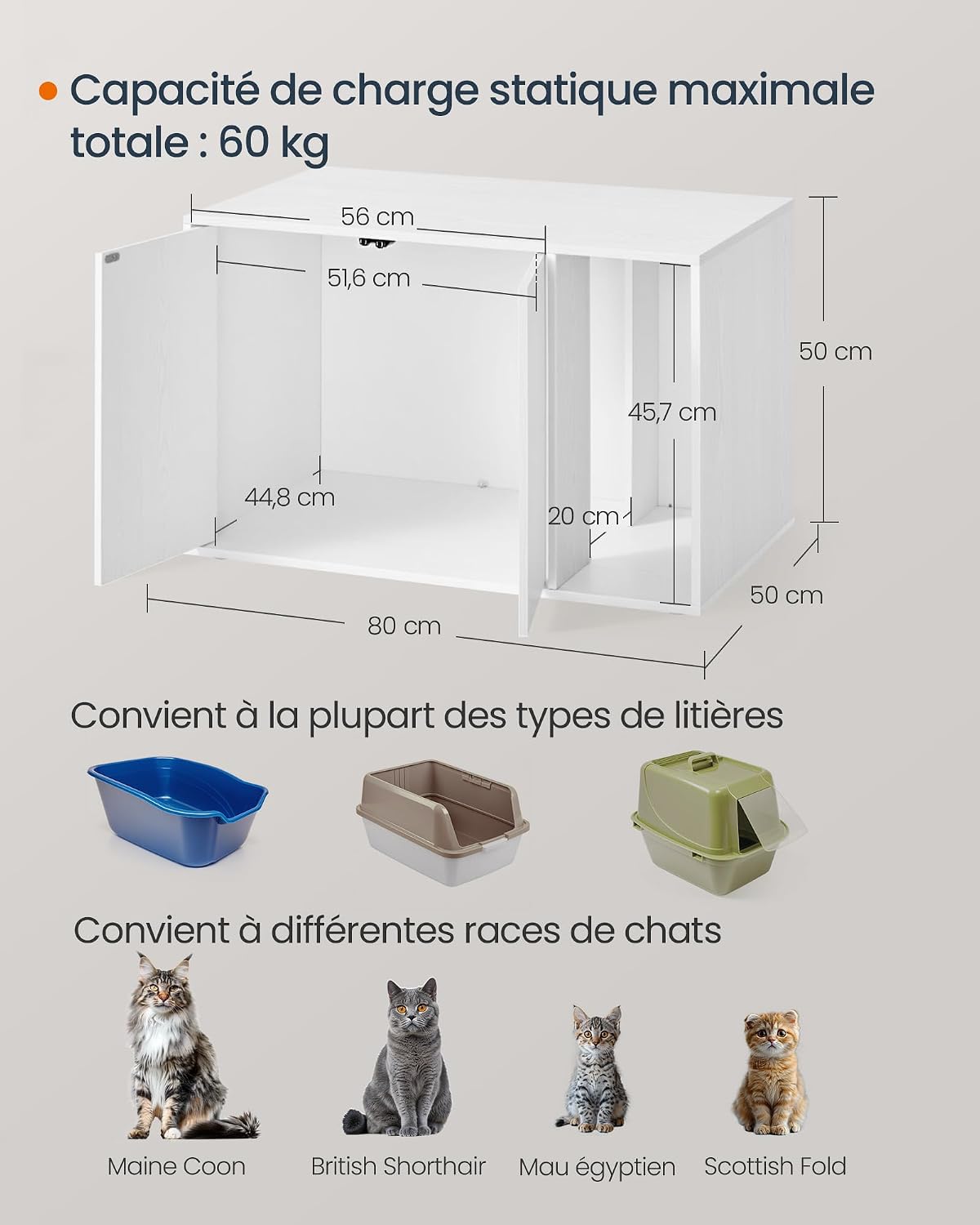 Detalle de SONGMICS HOME PCL233WJ05 : meuble litière pour chat avec assemblage ultra-rapide