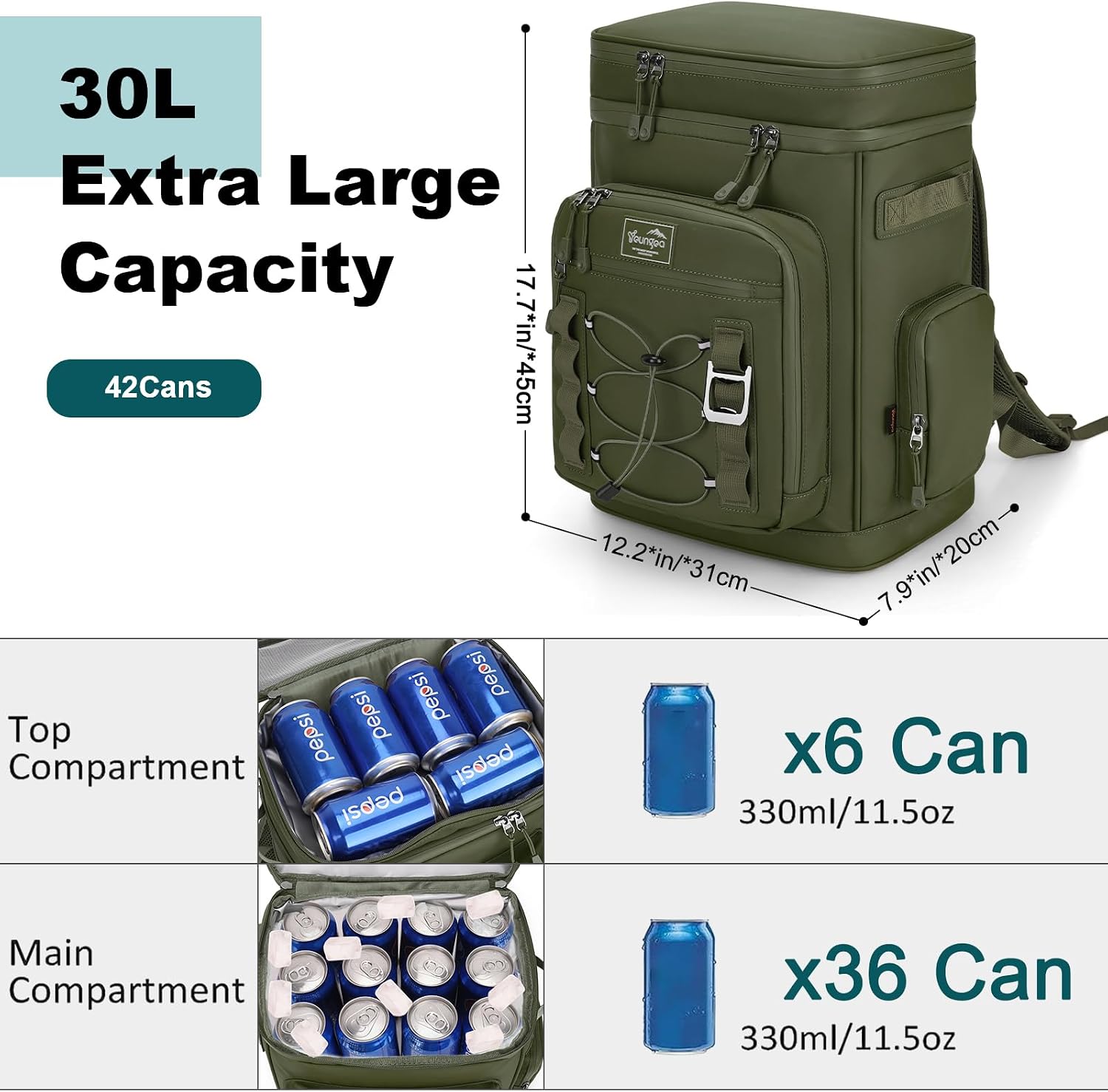 Detalle de YOUNGOA 30L Cooler Backpack: Large Insulated Leakproof Picnic Backpack for Outdoor Adventures