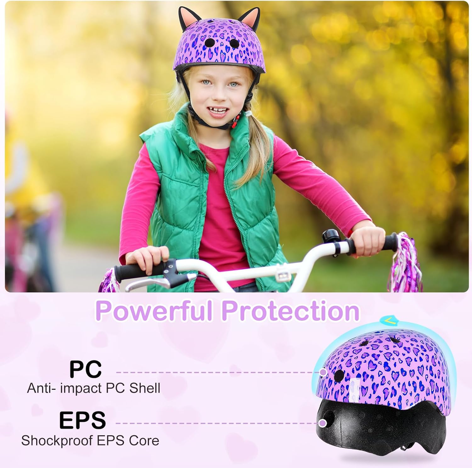 Thumbnail 1 de MHJY Kids Helmet for Age 3-14 Girls: Adjustable Bike Helmet with DIY Cat Ears