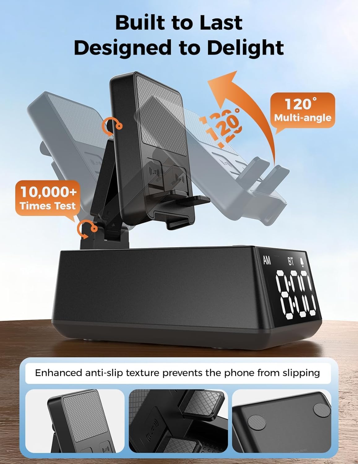 Detalle 2 de BBL Wireless HD Surround Sound Bluetooth Speaker with Foldable Stand, Adjustable Phone Holder and LCD Alarm Clock