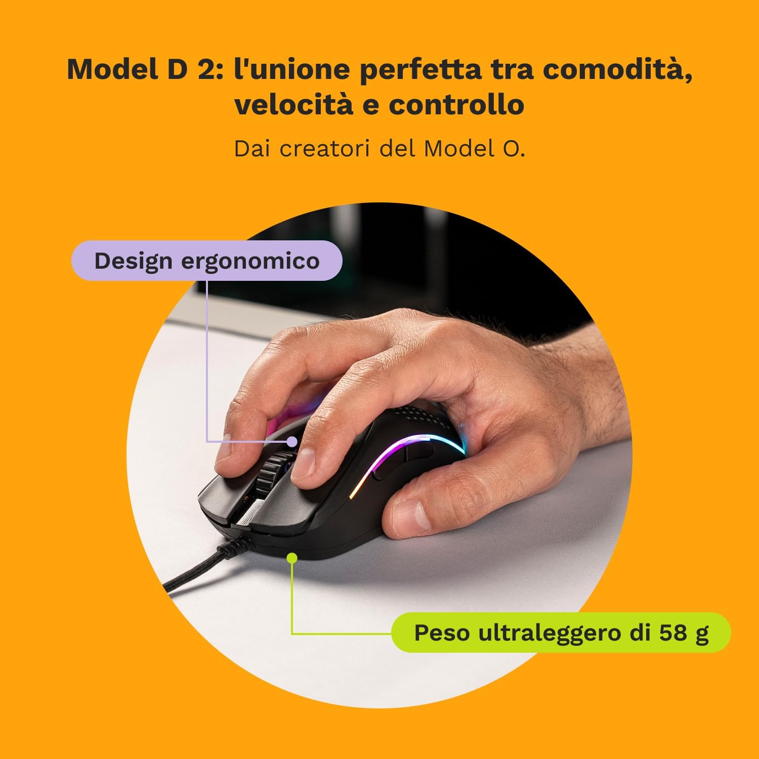 Detalle 2 de Glorious Model D 2 mouse gaming 58 g