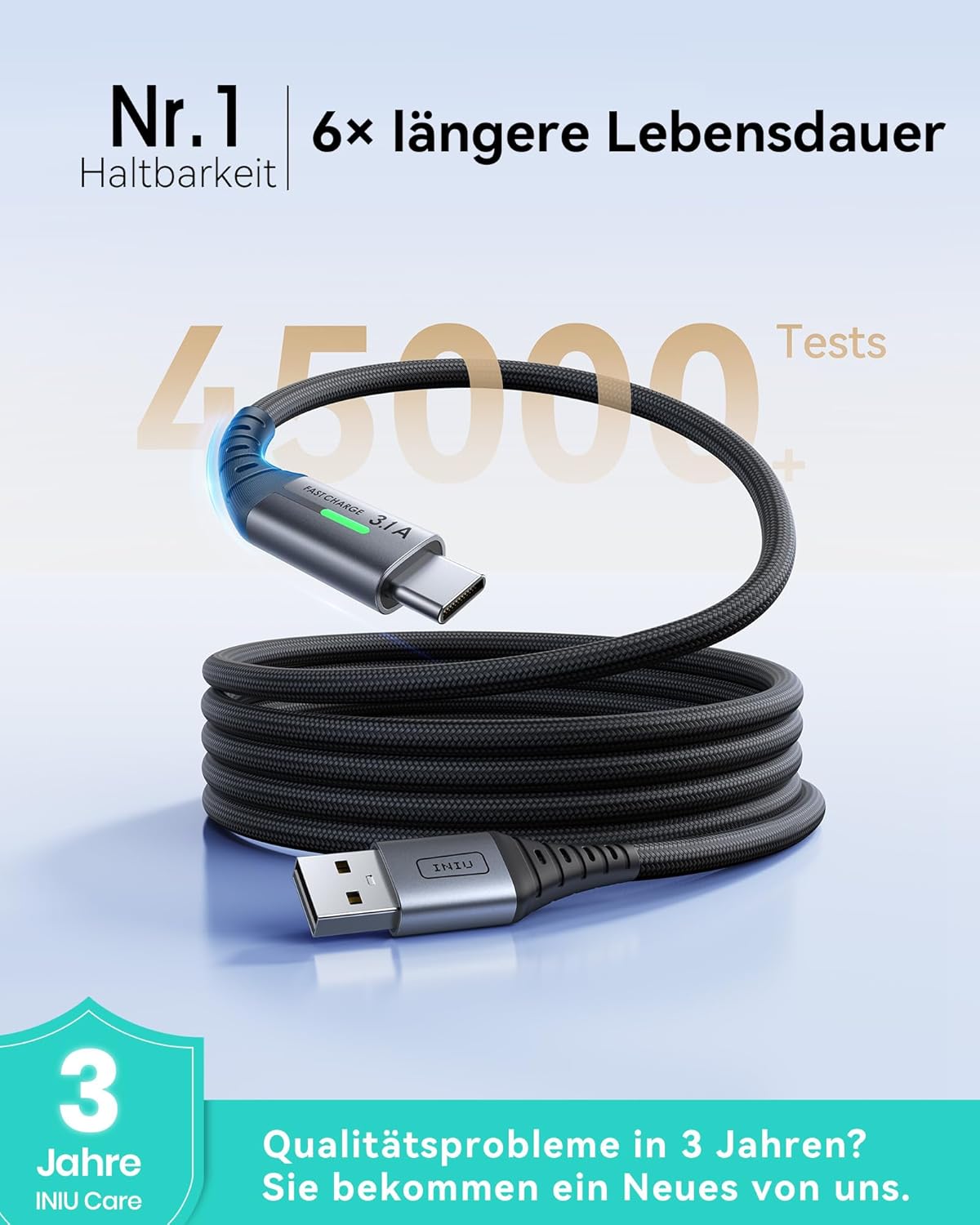 Detalle 2 de INIU USB‑C Kabel 3er‑Set 2m+2m+0,5m, 3,1A