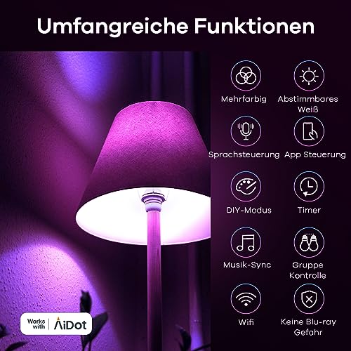 Detalle 2 de Linkind Matter E27 Glühbirne (2er Pack) – RGBTW, 16 Mio. Farben, 2,4 GHz WLAN, Matter kompatibel per Hub, Alexa/Apple Home/Google Home