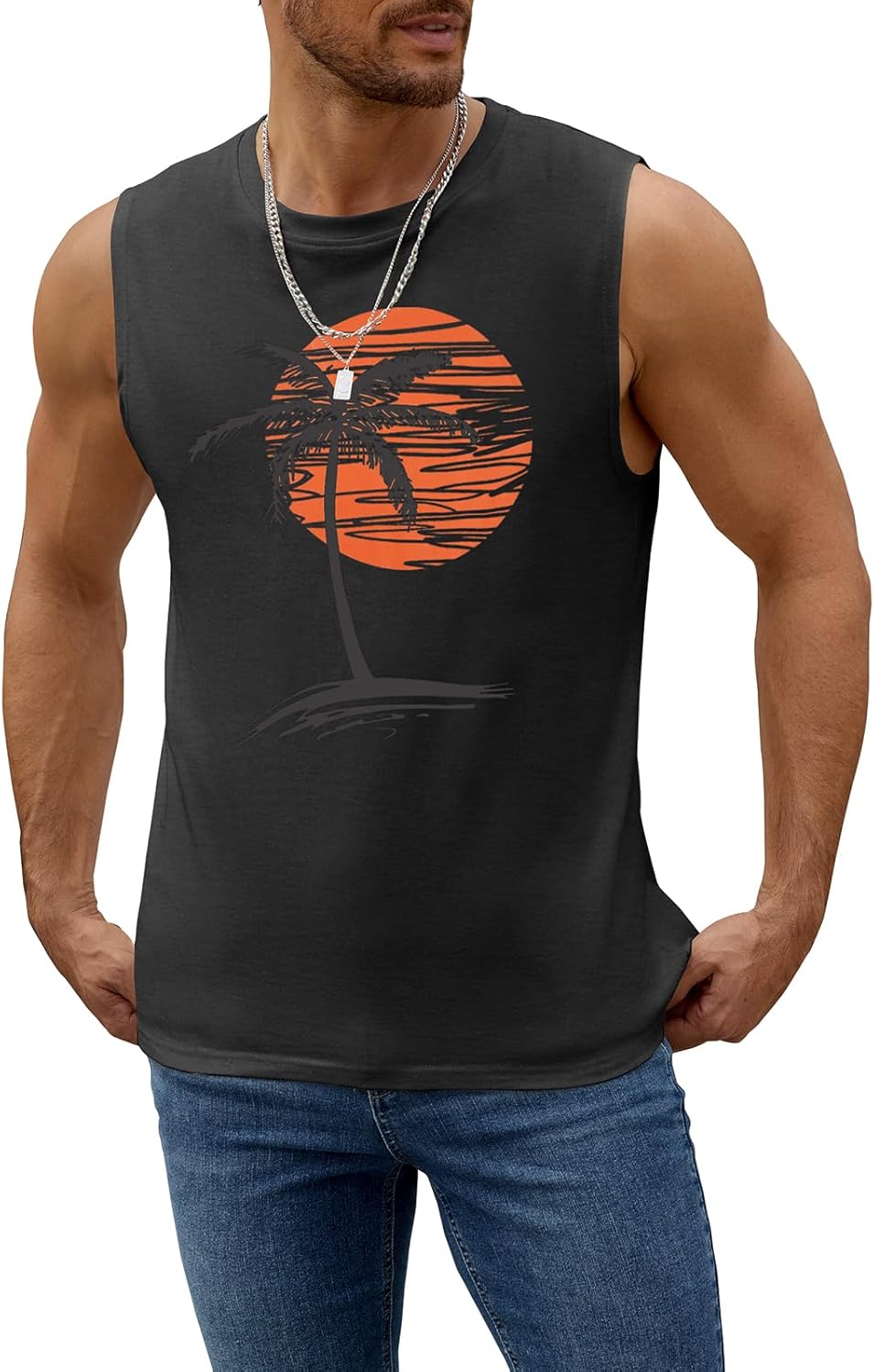 Detalle de iudam Tank Top Herren: Ärmelloses Baumwoll-T-Shirt mit All-Over Druck – Slim Fit