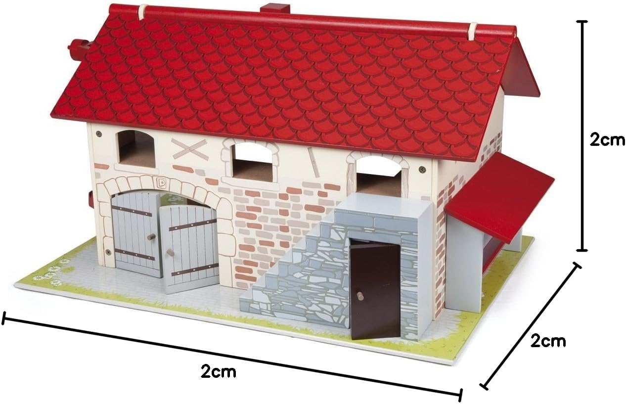 Detalle de Papo 60101 – duża drewniana farma z otwieranym dachem i zagrodą