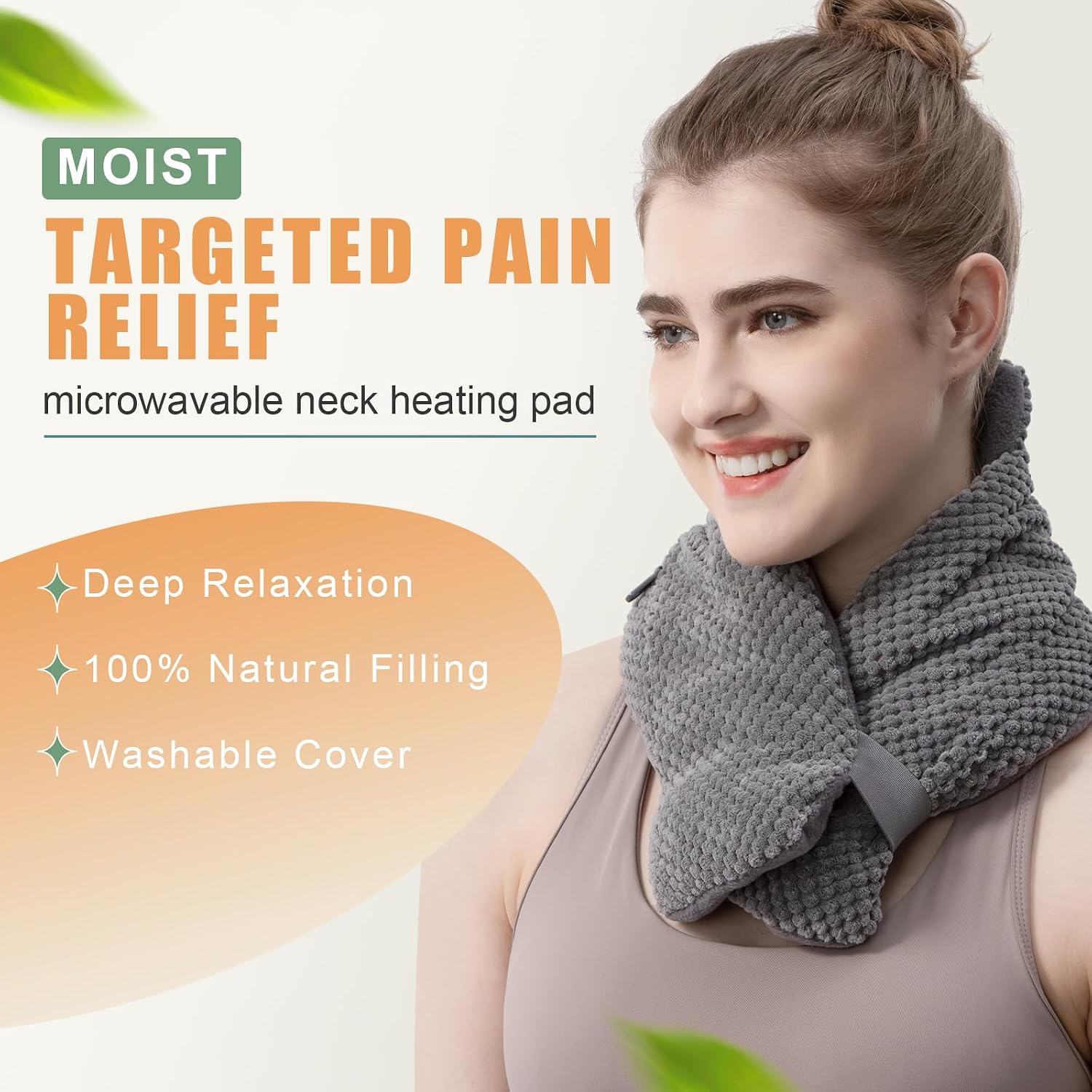 Detalle de UNCN Microwave Neck Heat Pad Warmer with Washable Cover – Wide Weighted Neck Wrap for Pain Relief