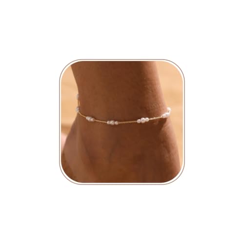 VIROMY Zierliche Perle Fußkettchen für Frauen – feines Gold-Design mit drei Perlen