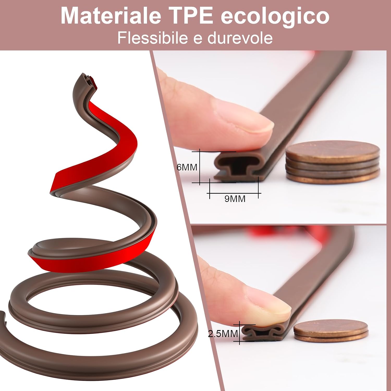Thumbnail 3 de Hzetuu Guarnizione Adesiva per Finestre e Porte - Isolamento Termico e Acustico, 3 Metri, Marrone
