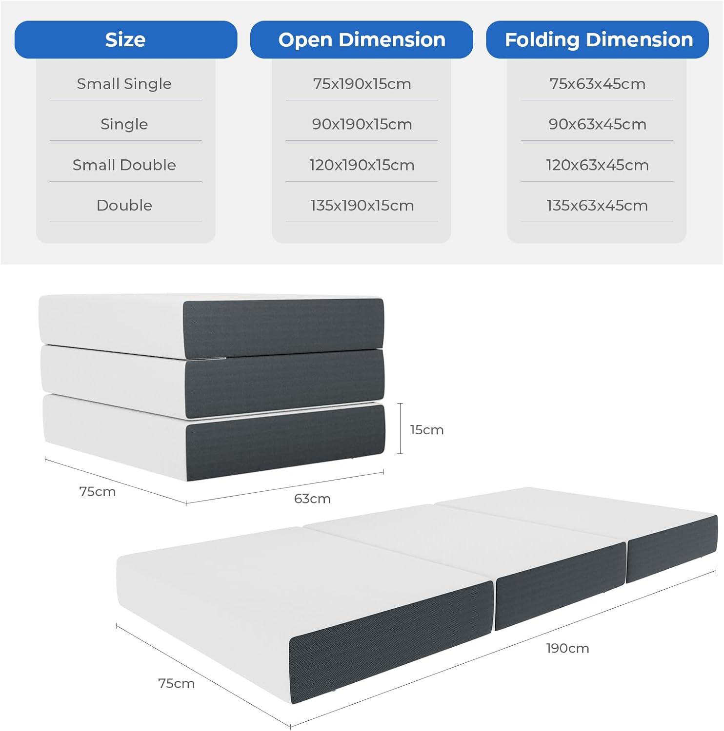 Thumbnail 2 de Vesgantti single folding mattress, 15cm gel foam