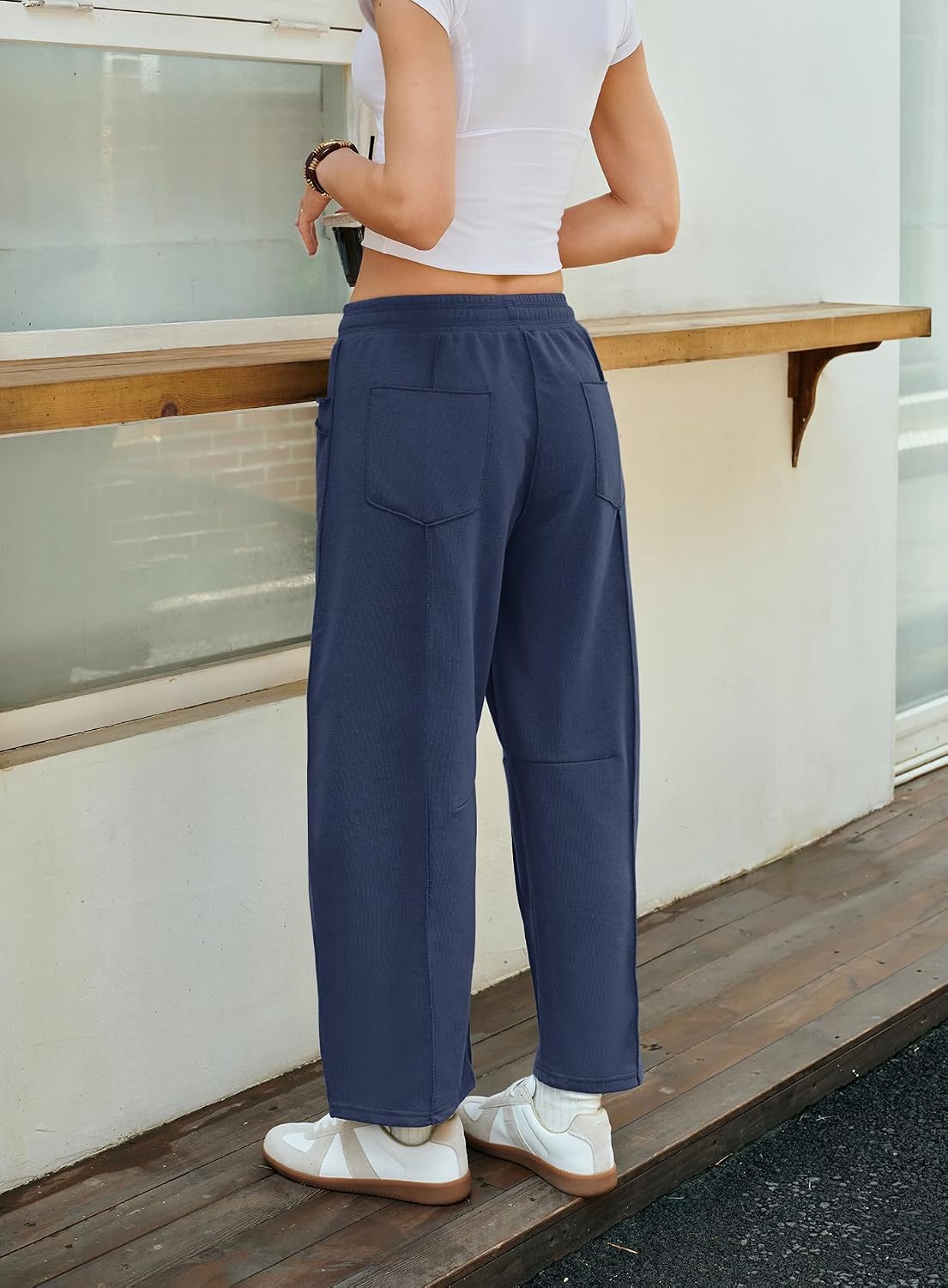 Detalle de Yanekop Women's Baggy Wide-Leg Palazzo Pants with Elastic Waist and Pockets