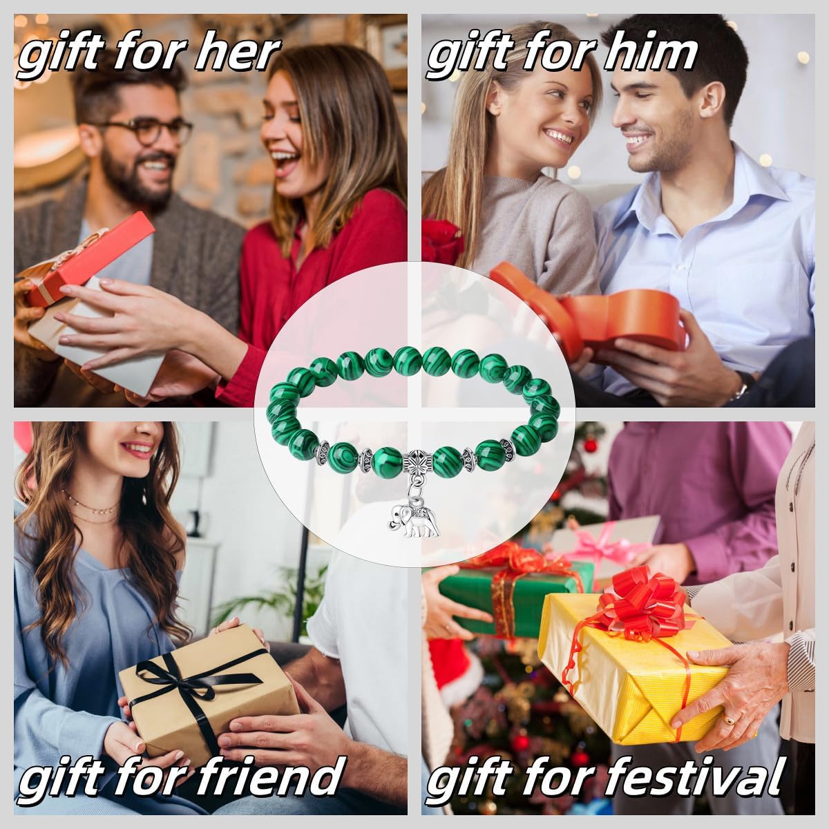 Thumbnail 3 de XIANNVXI Elephant Bracelet with 8mm Malachite Crystal Beads – Good Luck & Inspirational Gift