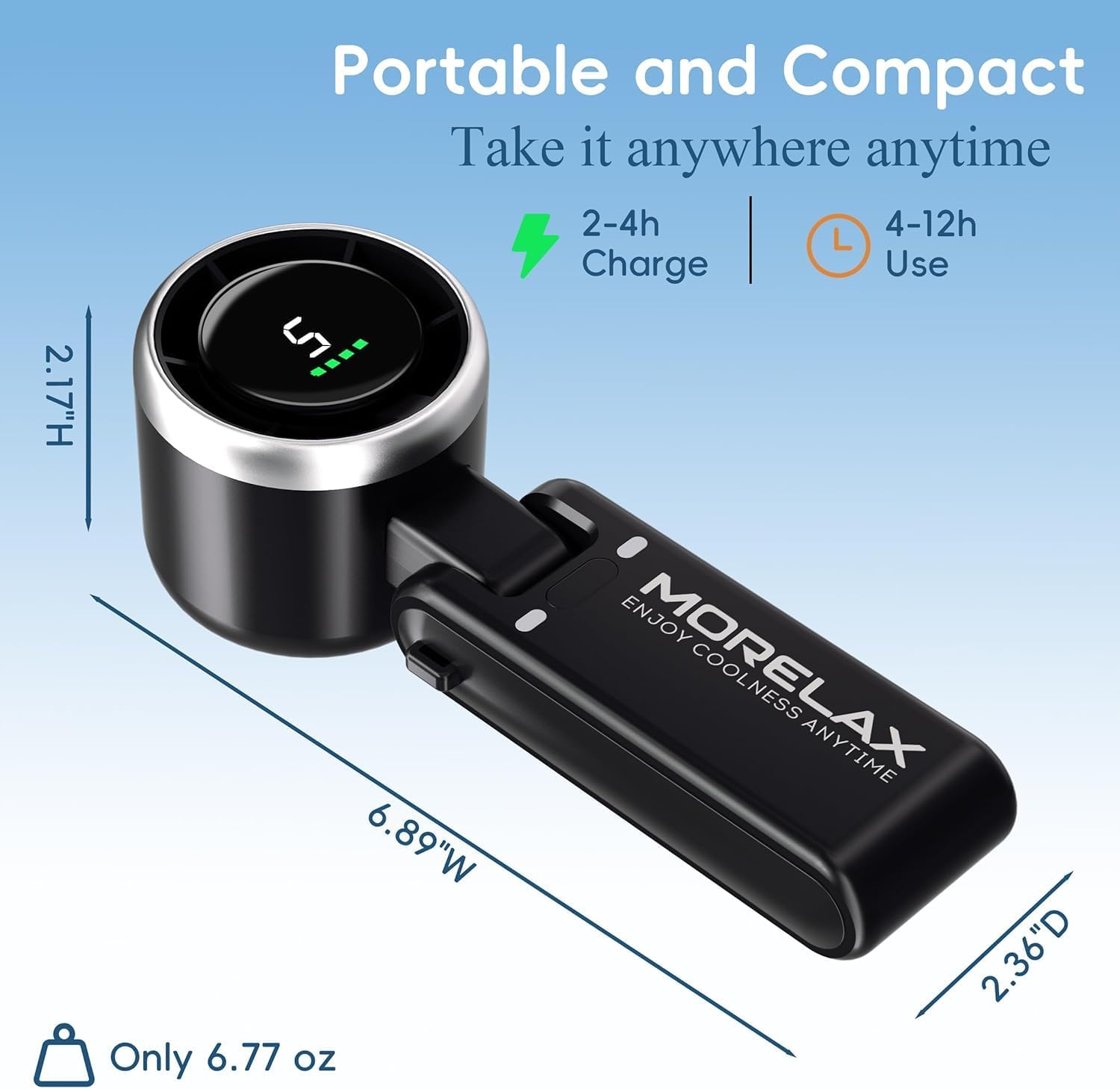 Thumbnail 3 de Morelax Personal Handheld Fan: High-Speed Turbo, 5-Speed with LED Display and 4000mAh USB Rechargeable Battery