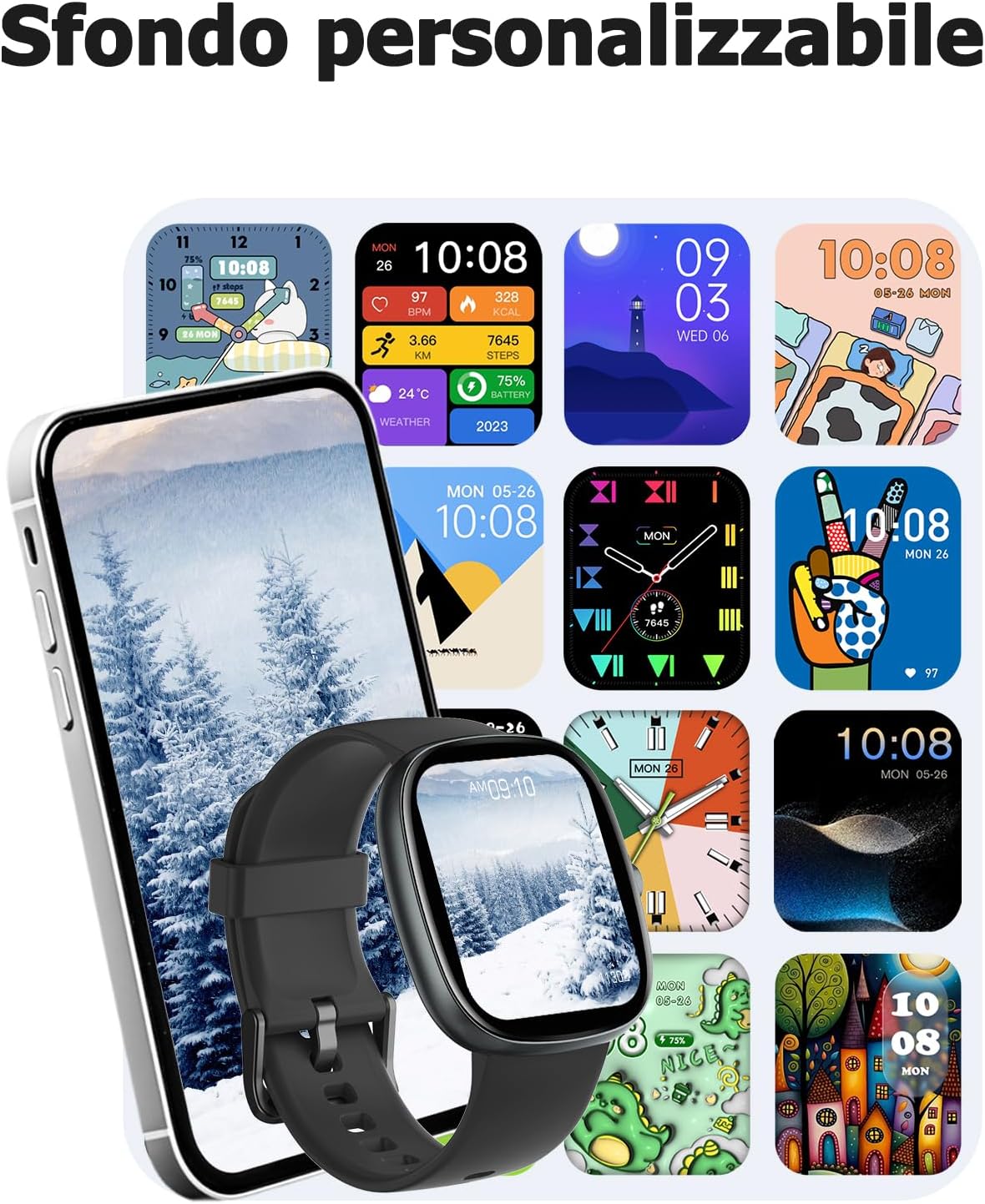 Detalle de HUAKUA Smartwatch Uomo Donna – Chiamate, Notifiche e Fitness con AMOLED, 5ATM e Bluetooth 5.4